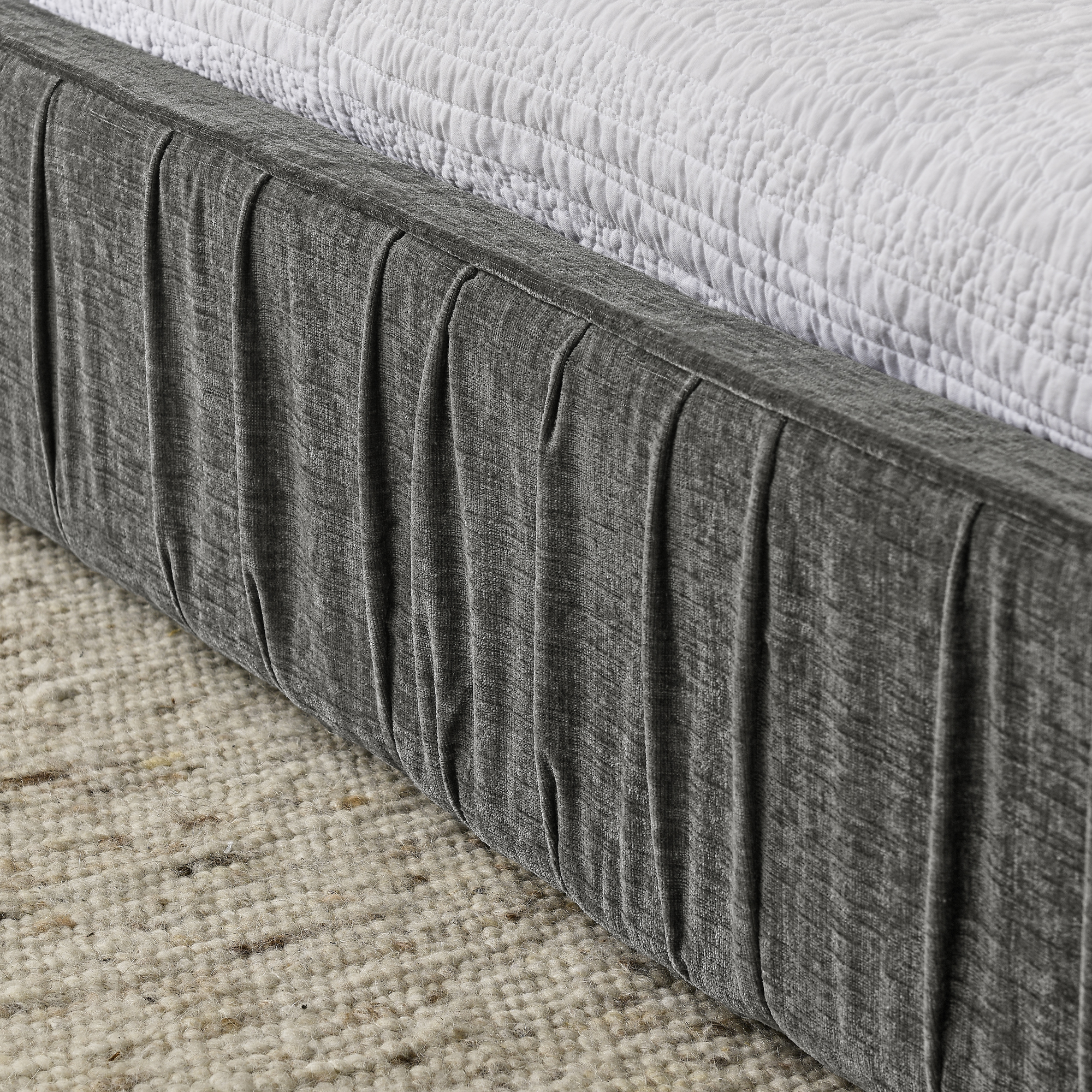 Queen Size Upholstered Bed Frame with Chenille fabric with pleated design,Grounded Queen Size Platform Bed with Headboard and Solid Frame. No Box Spring Needed-Grey(88"*67"*23.5") - Image 6