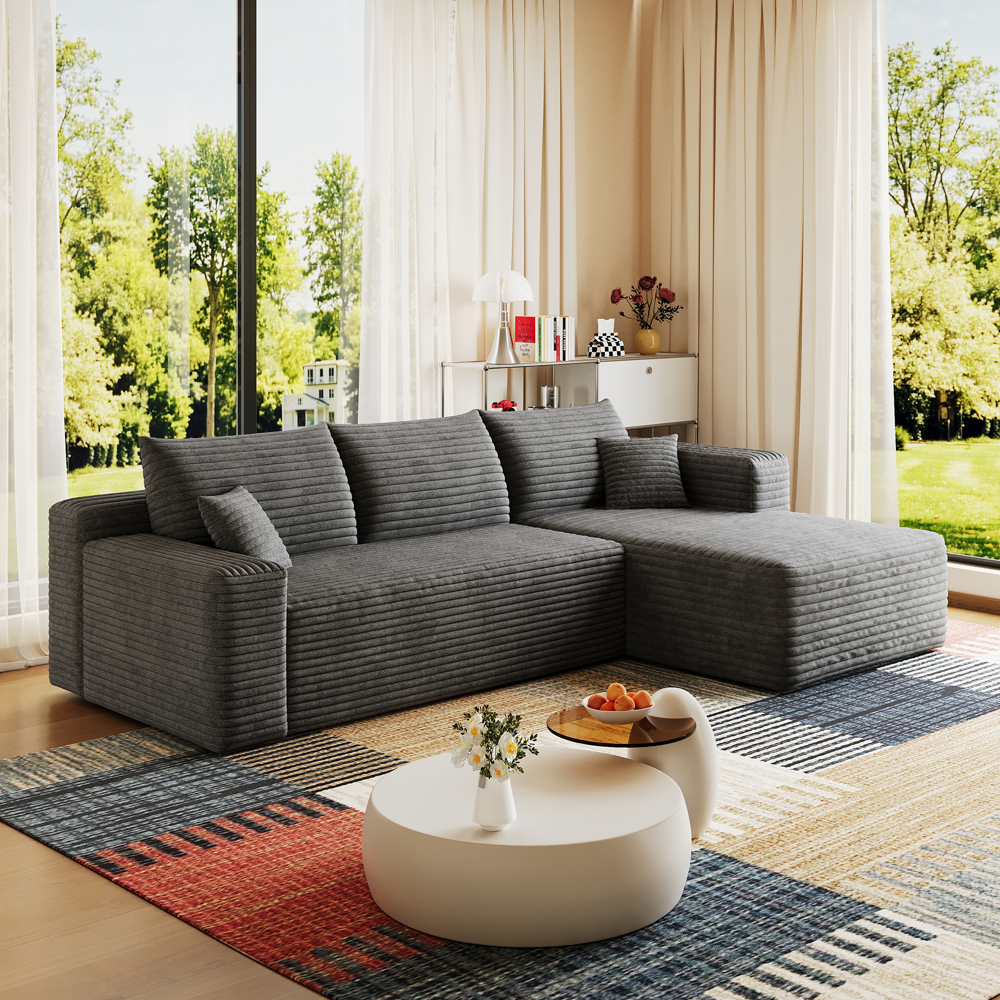 95" Cloud Sectional Sofa,Modern Minimalist Upholstered Couches, Comfort U Shaped Sofa for Living Room,Deep Seat Corner Couch,No Assembly Required,Dark Grey( (Plush Corduroy Fabric) - Image 6