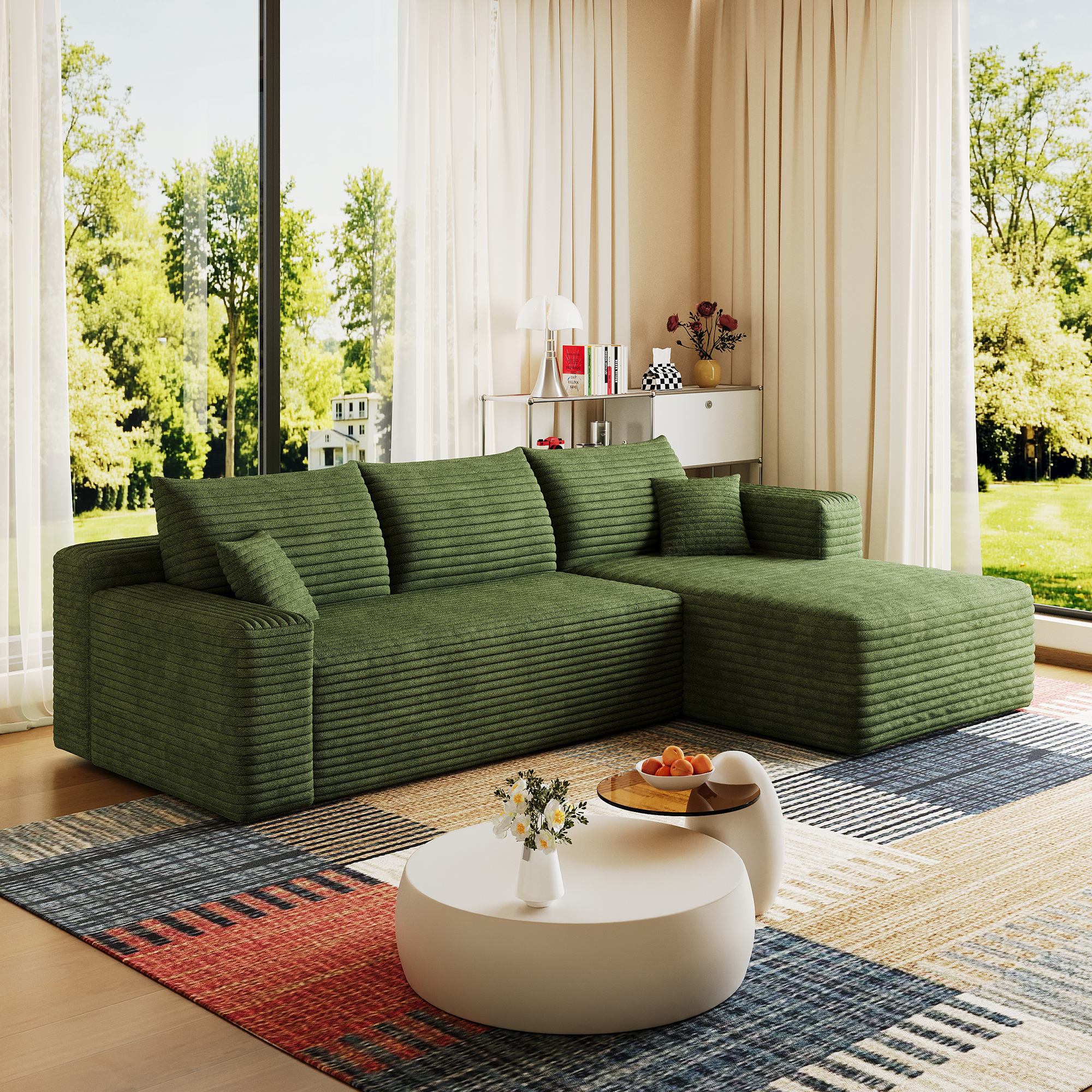 95" Cloud Sectional Sofa,Modern Minimalist Upholstered Couches, Comfort U Shaped Sofa for Living Room,Deep Seat Corner Couch,No Assembly Required,Green( (Plush Corduroy Fabric) - Image 6