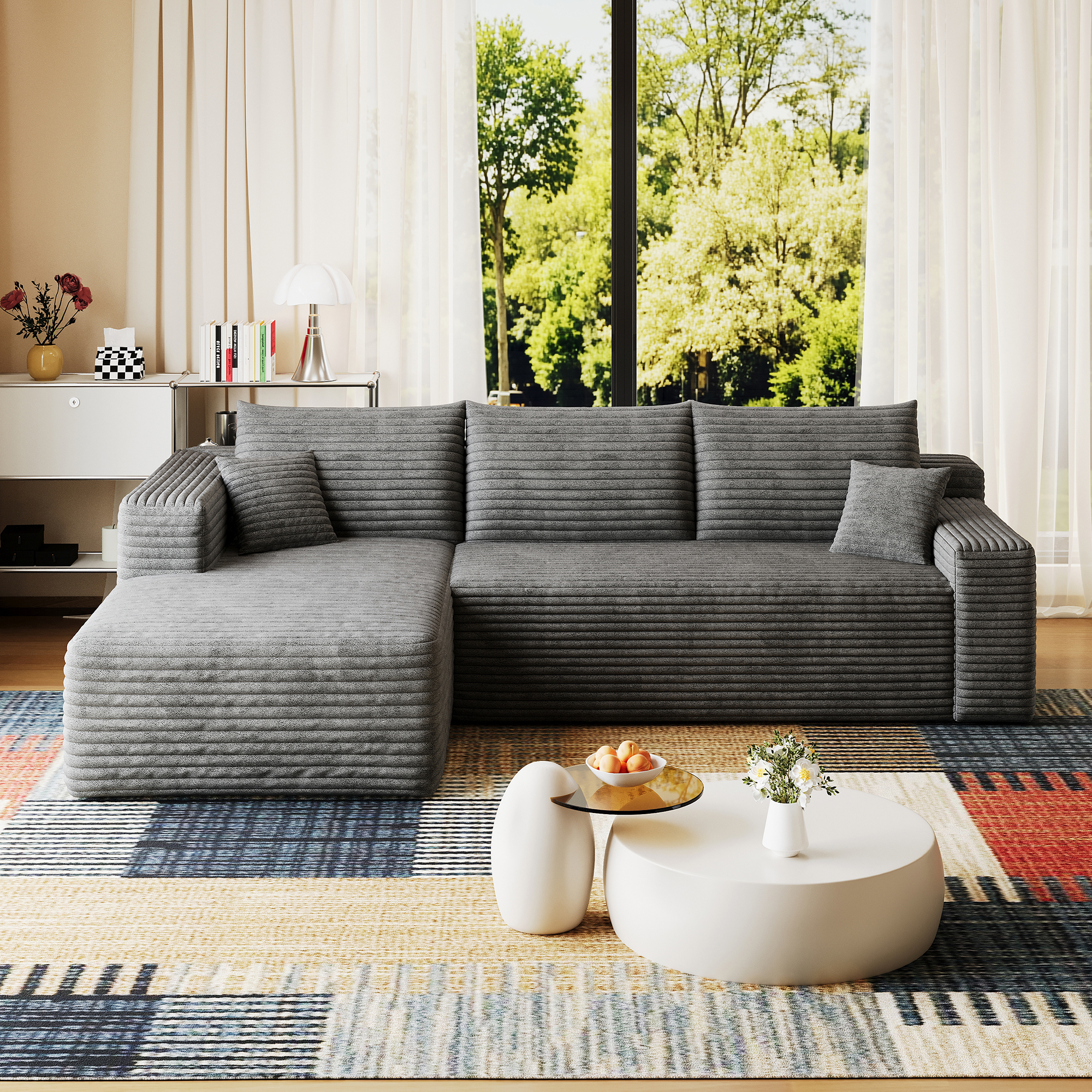 95" Cloud Sectional Sofa,Modern Minimalist Upholstered Couches, Comfort U Shaped Sofa for Living Room,Deep Seat Corner Couch,No Assembly Required,Dark Grey( (Plush Corduroy Fabric) - Image 5