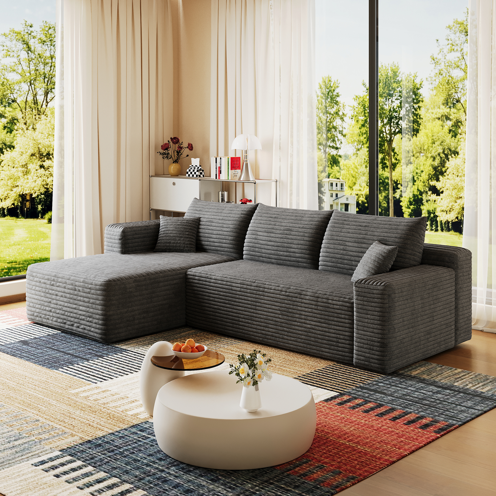 95" Cloud Sectional Sofa,Modern Minimalist Upholstered Couches, Comfort U Shaped Sofa for Living Room,Deep Seat Corner Couch,No Assembly Required,Dark Grey( (Plush Corduroy Fabric) - Image 6