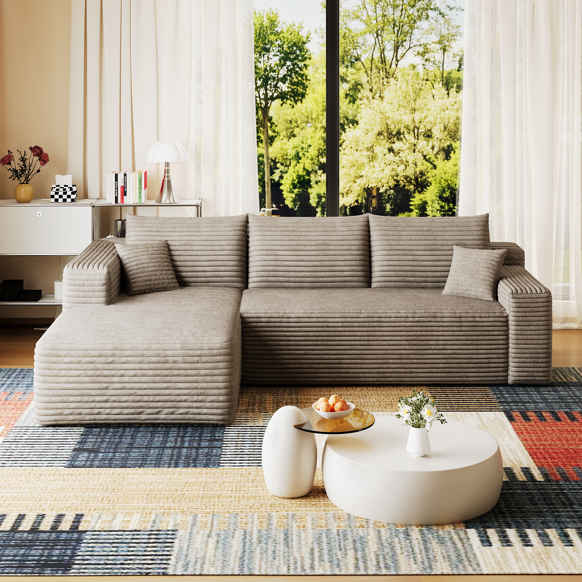 95" Cloud Sectional Sofa,Modern Minimalist Upholstered Couches, Comfort U Shaped Sofa for Living Room,Deep Seat Corner Couch,No Assembly Required,Camel( (Plush Corduroy Fabric) - Image 5