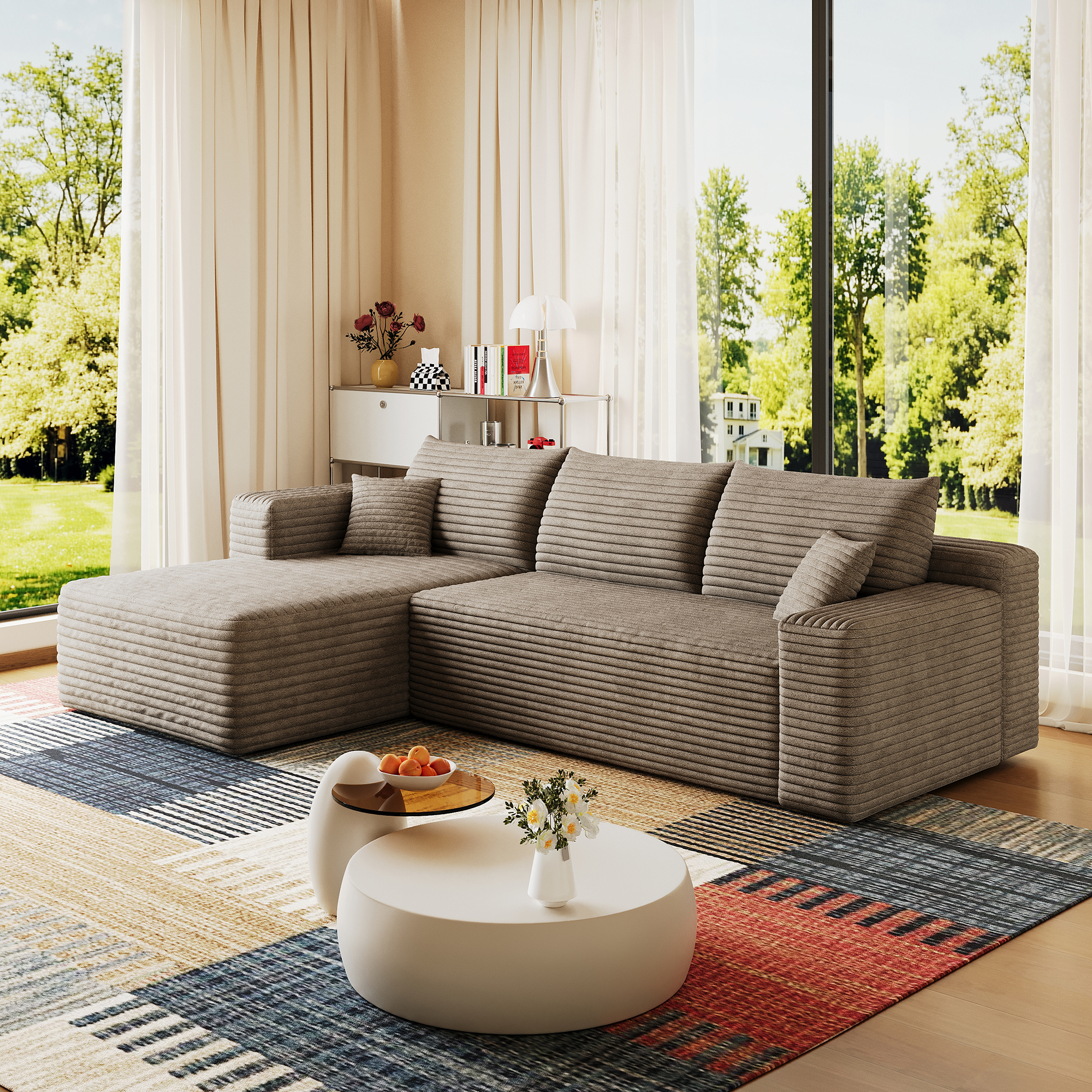95" Cloud Sectional Sofa,Modern Minimalist Upholstered Couches, Comfort U Shaped Sofa for Living Room,Deep Seat Corner Couch,No Assembly Required,Camel( (Plush Corduroy Fabric) - Image 6