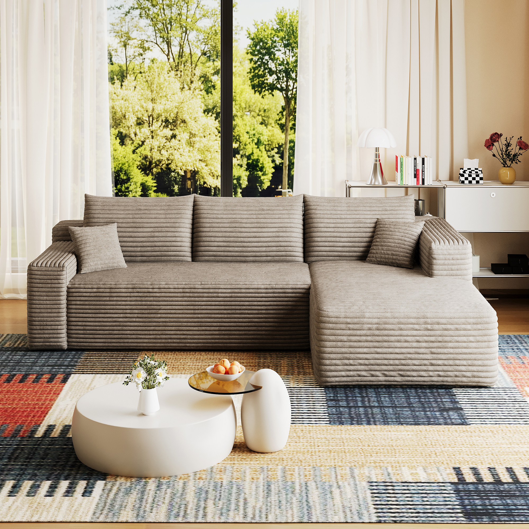 95" Cloud Sectional Sofa,Modern Minimalist Upholstered Couches, Comfort U Shaped Sofa for Living Room,Deep Seat Corner Couch,No Assembly Required,Camel( (Plush Corduroy Fabric) - Image 5