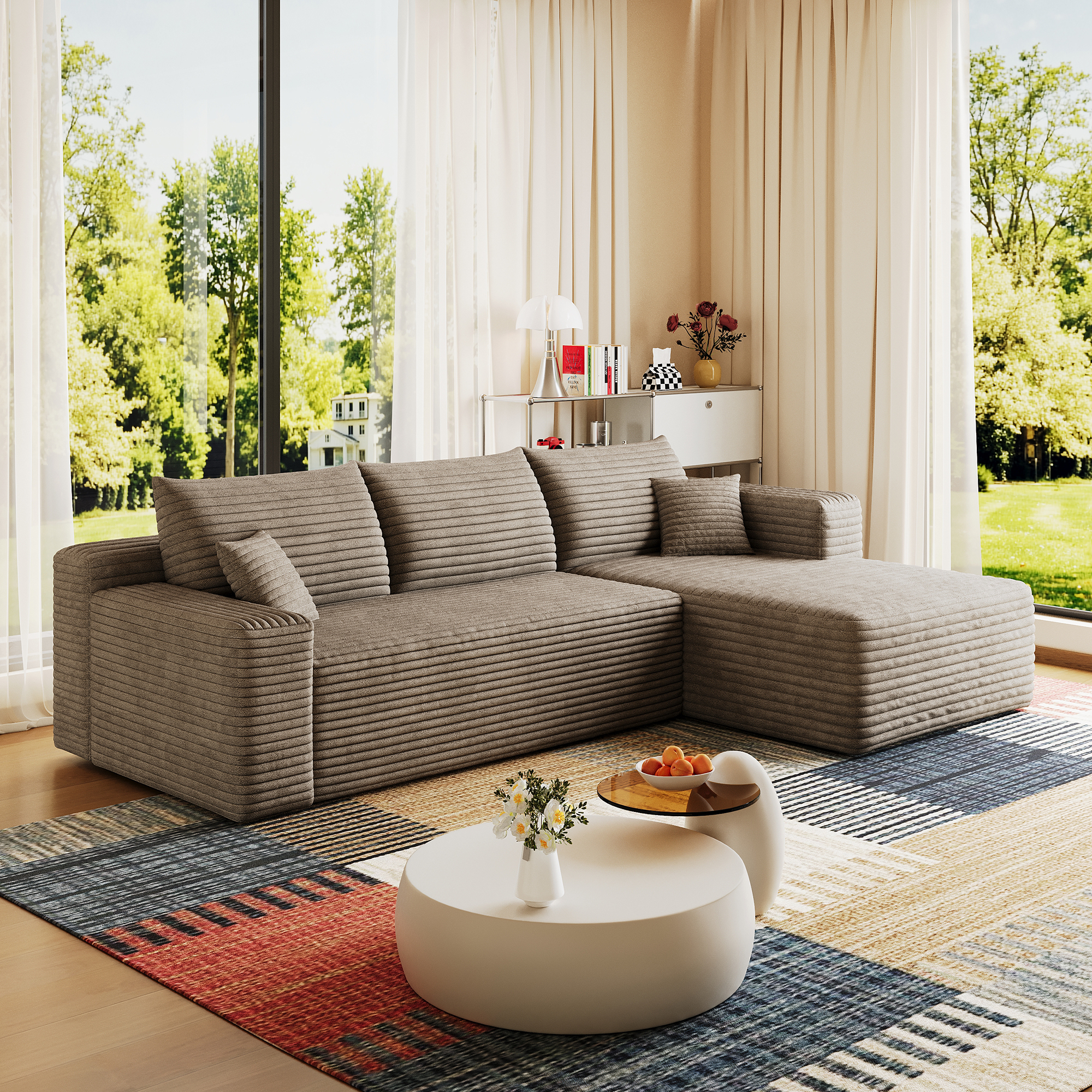 95" Cloud Sectional Sofa,Modern Minimalist Upholstered Couches, Comfort U Shaped Sofa for Living Room,Deep Seat Corner Couch,No Assembly Required,Camel( (Plush Corduroy Fabric) - Image 6