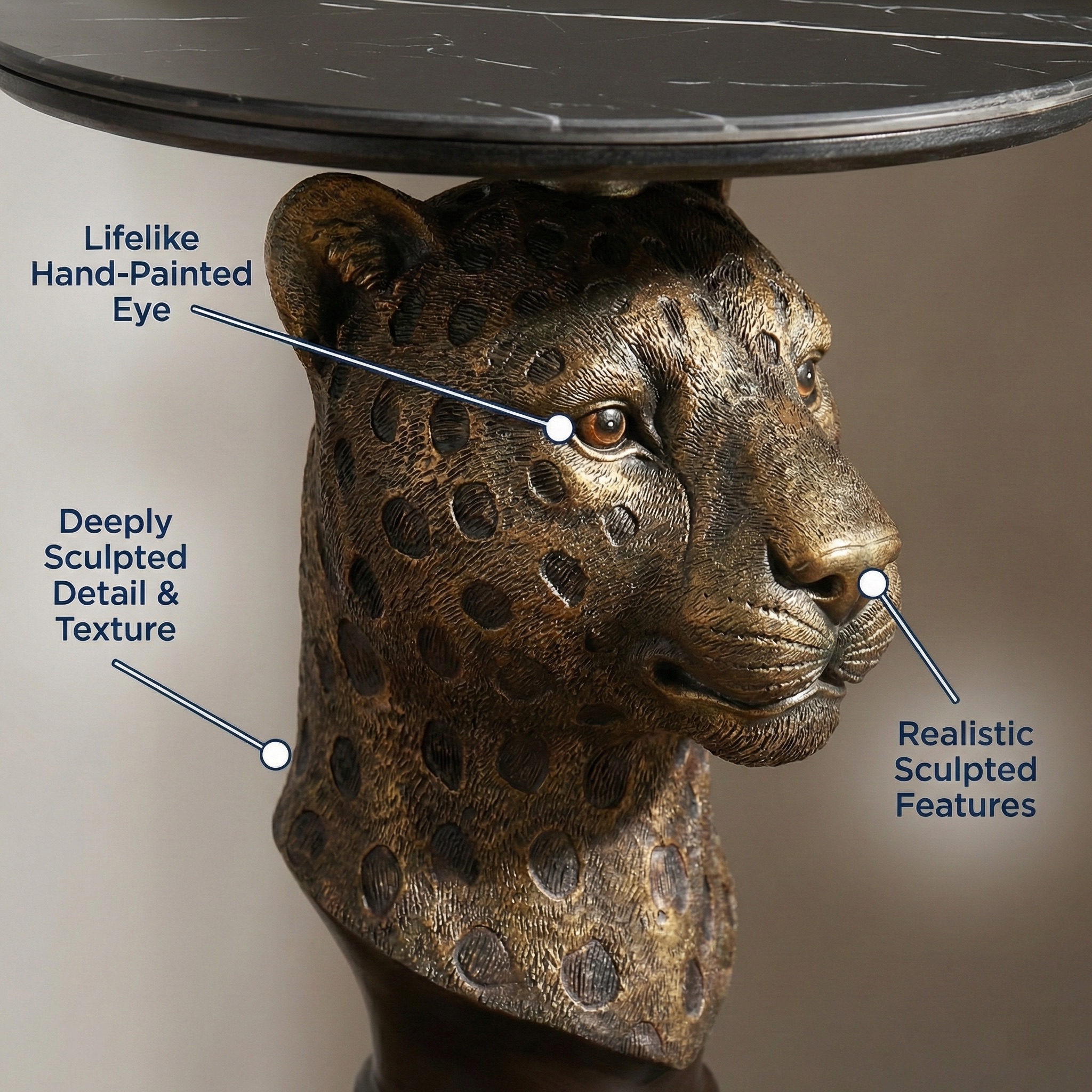 Leopard Head Accent Table Animal Statue End Tables Livingroom - Image 2