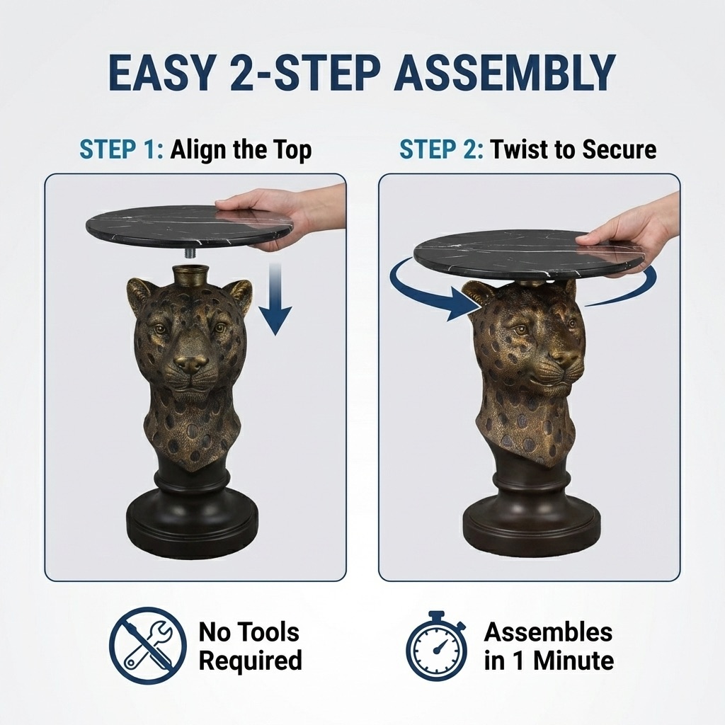 Leopard Head Accent Table Animal Statue End Tables Livingroom - Image 4