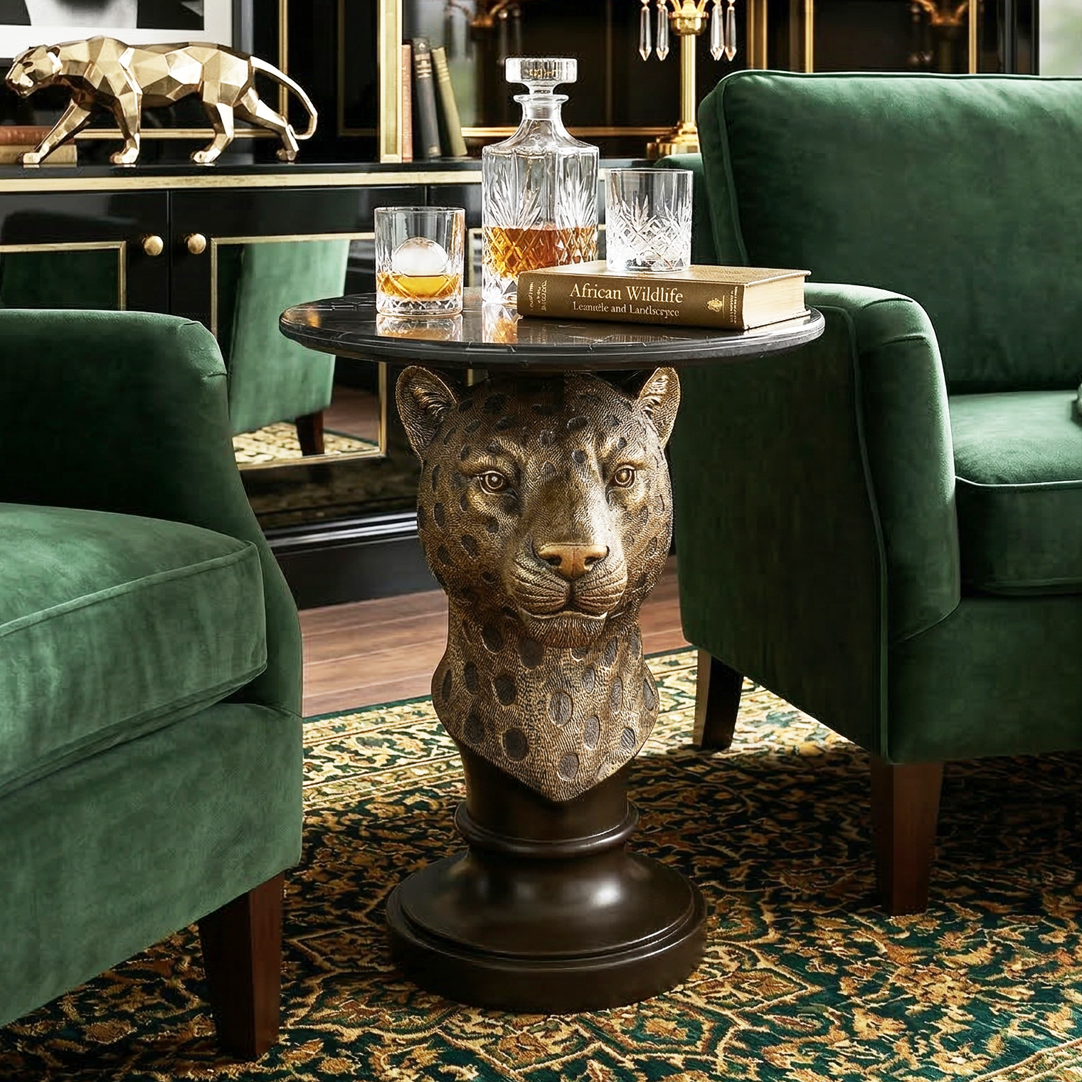 Leopard Head Accent Table Animal Statue End Tables Livingroom - Image 5