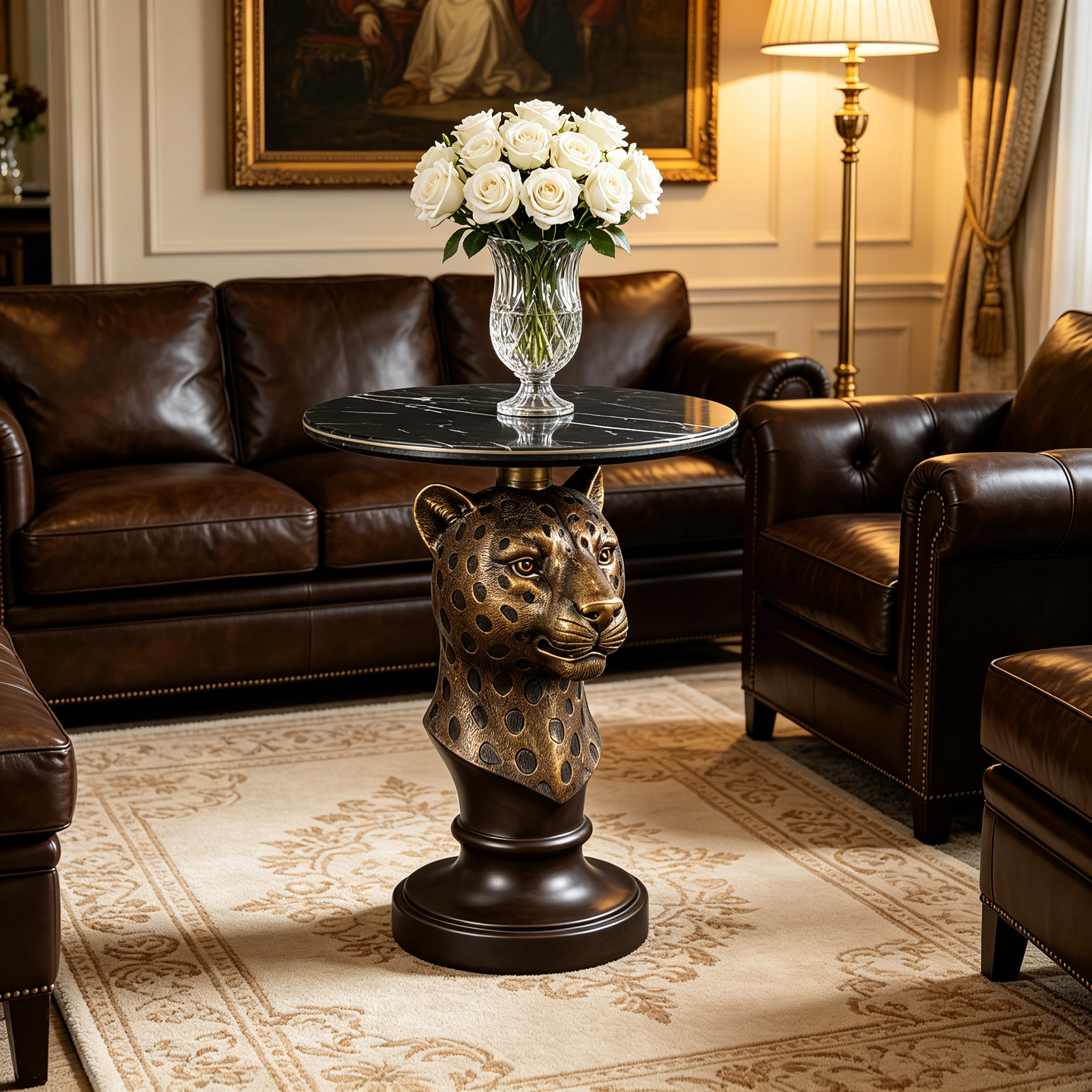 Leopard Head Accent Table Animal Statue End Tables Livingroom - Image 6