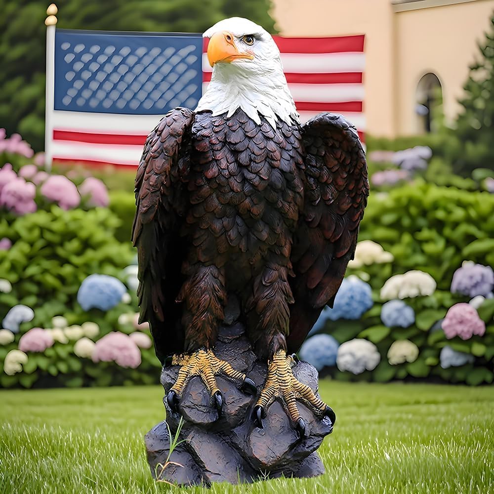 13" H x 24.4" L Large Standing Bald Eagle Garden Statue, Hand-Painted American Eagle Sculpture, Indoor & Outdoor Lawn Courtyard Decor, Patriotic Themed Ornament - Image 3
