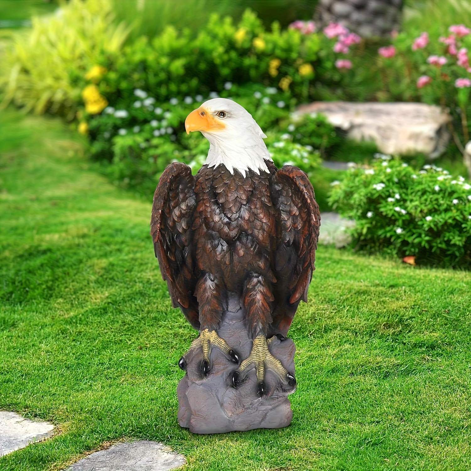 13" H x 24.4" L Large Standing Bald Eagle Garden Statue, Hand-Painted American Eagle Sculpture, Indoor & Outdoor Lawn Courtyard Decor, Patriotic Themed Ornament - Image 5