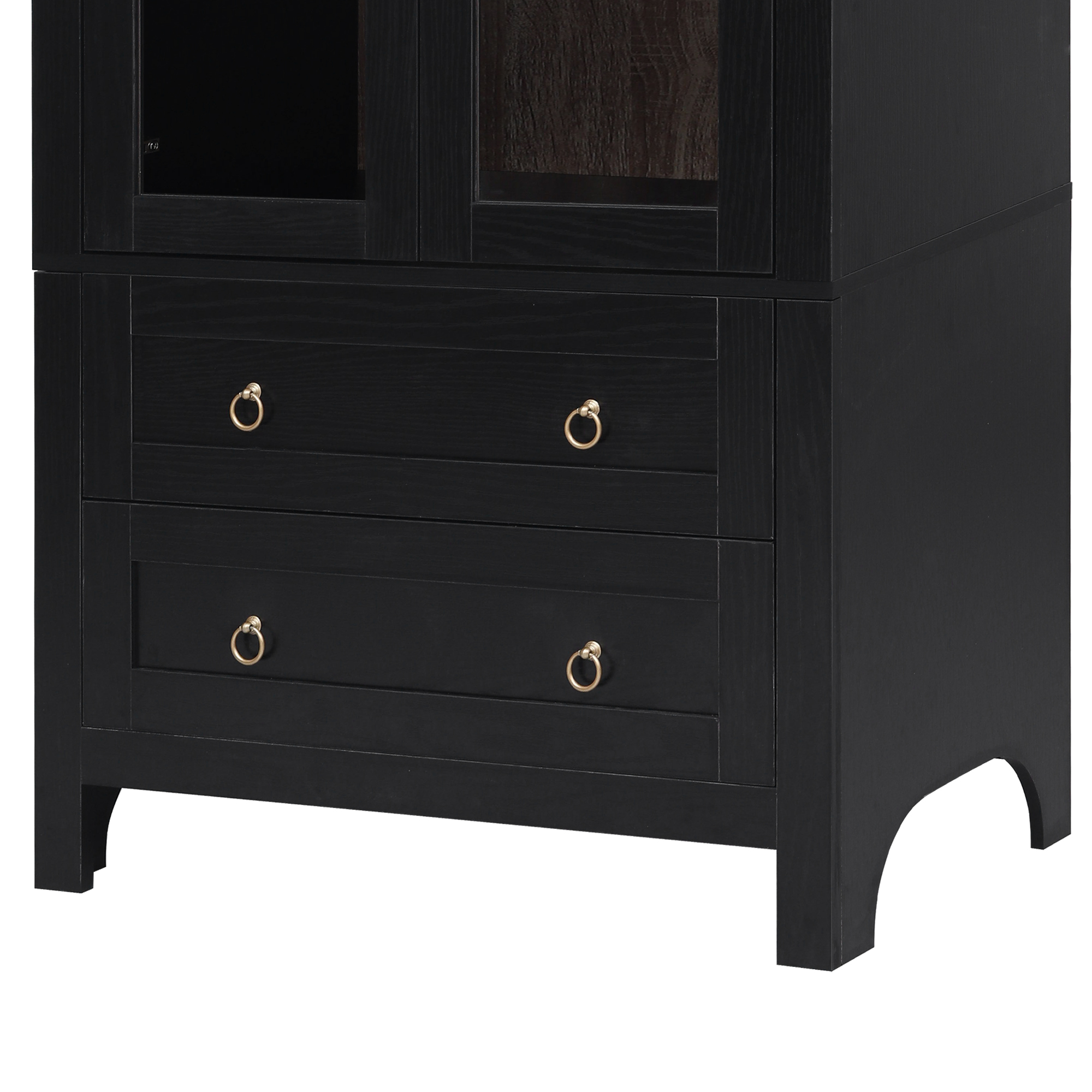 K&K 71" Tall Arched Kitchen Pantry Cabinet with 2 Large Drawers, Modern Farmhouse Kitchen Storage Cabinets with Adjustable Shelves, Glass Door, Wood Versatile Cupboard for Kitchens, Dining Room, Black - Image 3