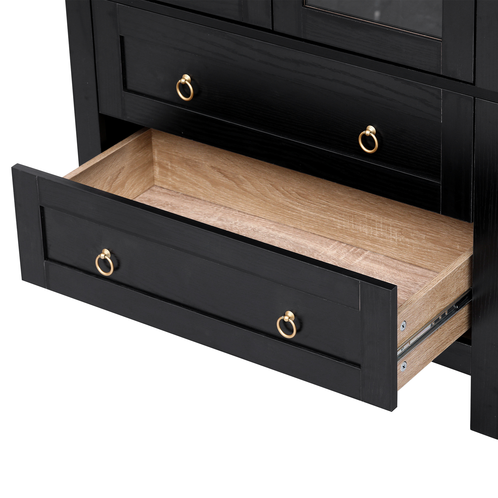 K&K 71" Tall Arched Kitchen Pantry Cabinet with 2 Large Drawers, Modern Farmhouse Kitchen Storage Cabinets with Adjustable Shelves, Glass Door, Wood Versatile Cupboard for Kitchens, Dining Room, Black - Image 4