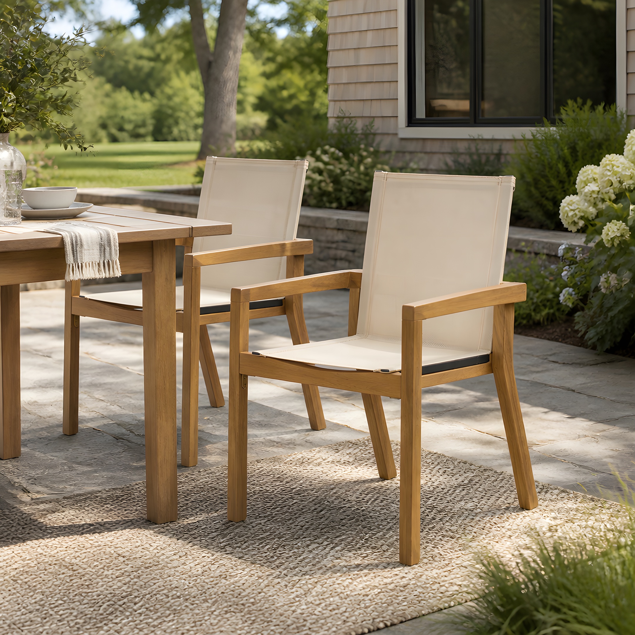 BELFAST DINING CHAIR,Set of 2,Teak Frame+ Beige Textile - Image 2