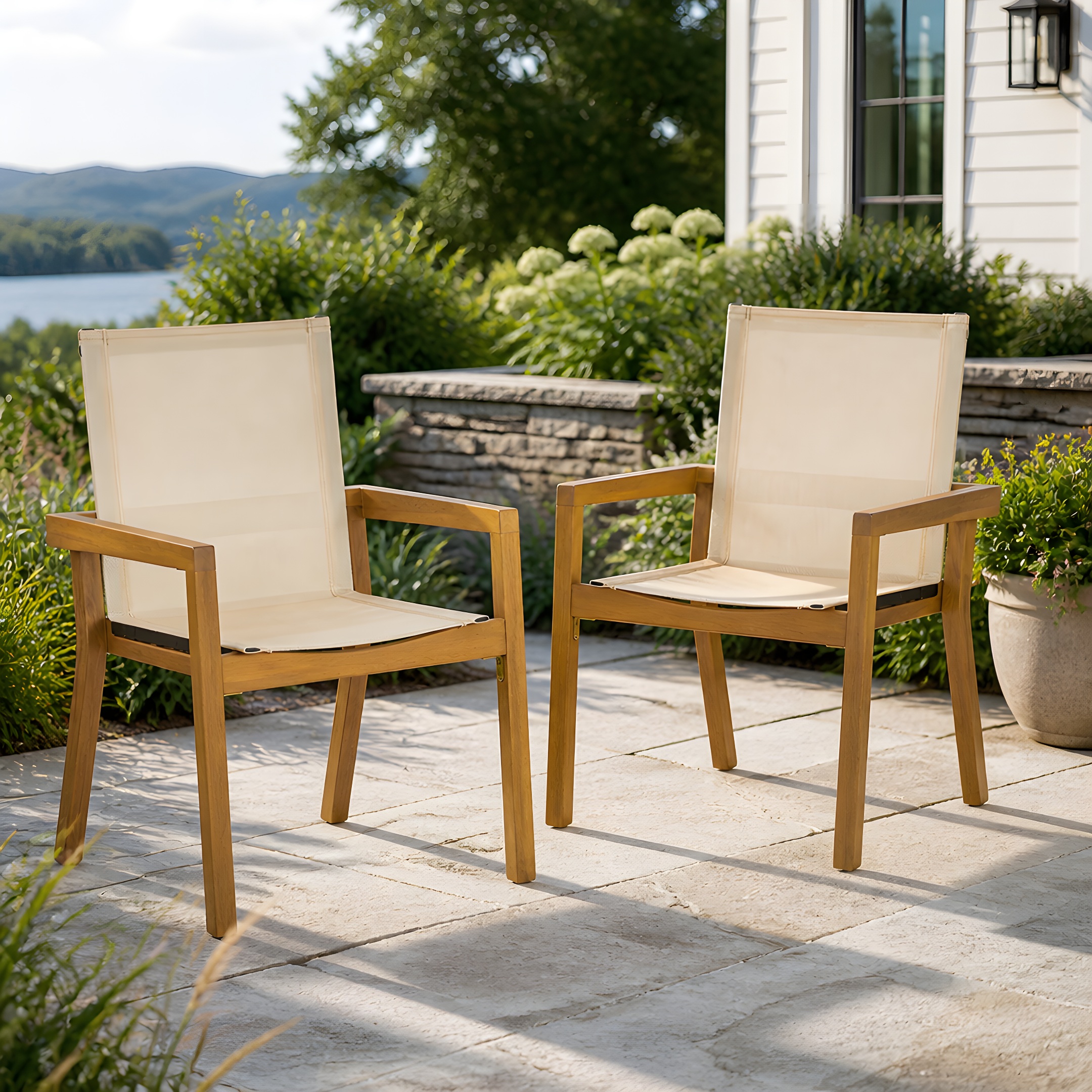 BELFAST DINING CHAIR,Set of 2,Teak Frame+ Beige Textile - Image 3