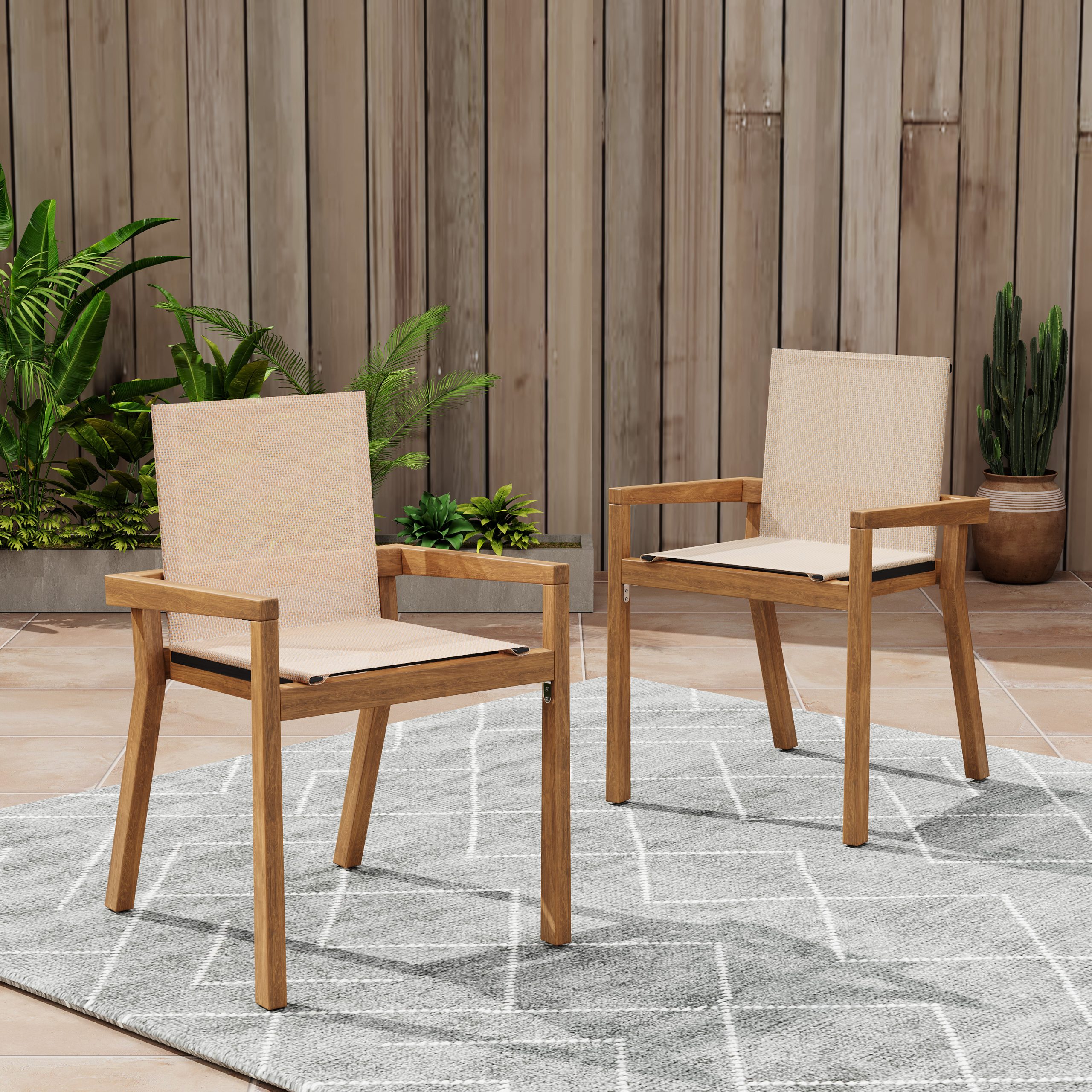 BELFAST DINING CHAIR,Set of 2,Teak Frame+ Beige Textile - Image 4