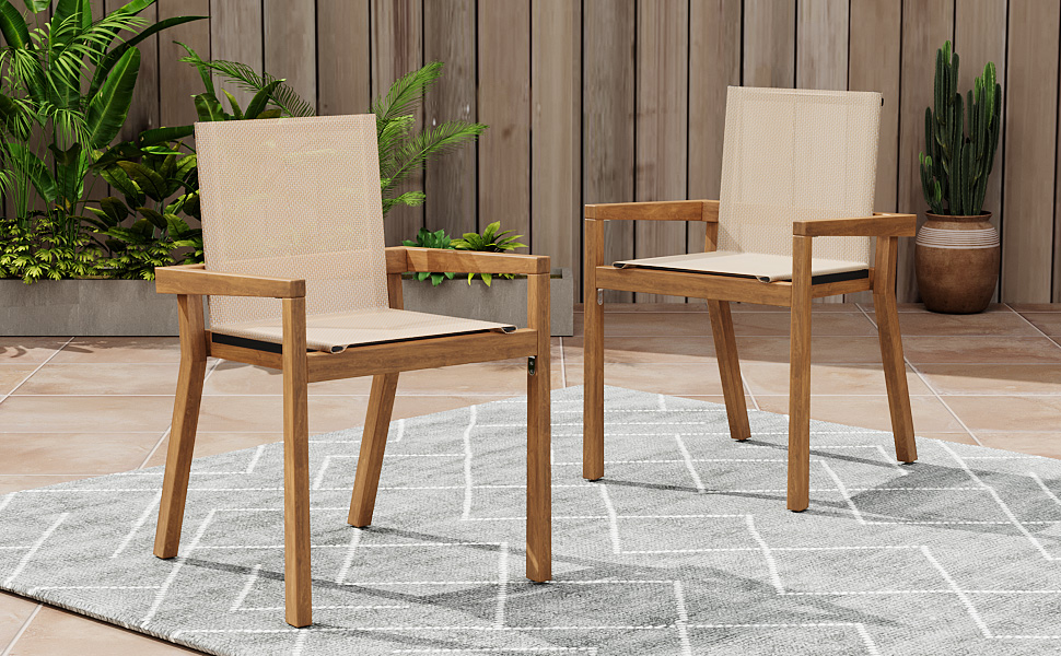 BELFAST DINING CHAIR,Set of 2,Teak Frame+ Beige Textile - Image 5