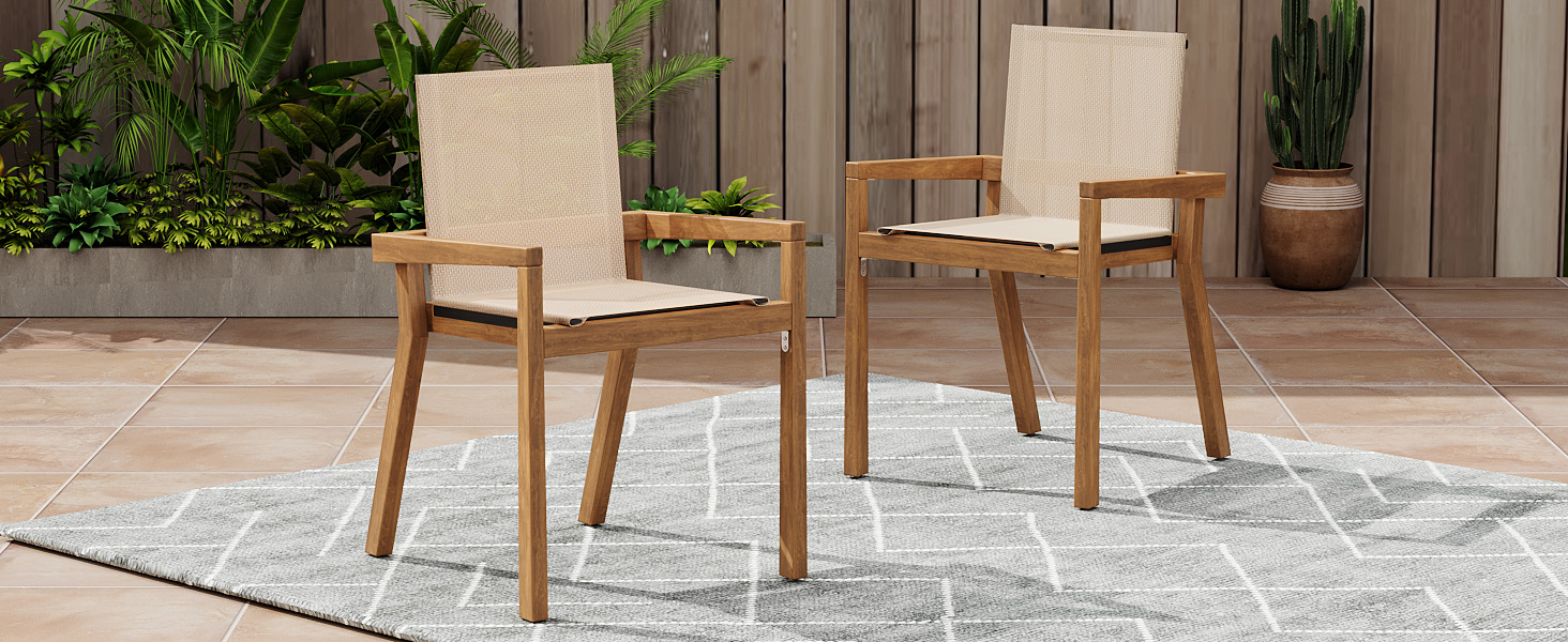 BELFAST DINING CHAIR,Set of 2,Teak Frame+ Beige Textile - Image 6