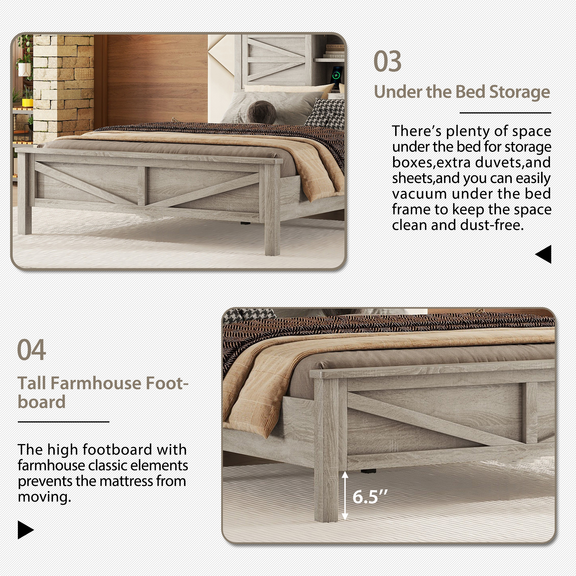 3-Pieces Bedroom Sets Full Size Farmhouse Platform Bed with Double Sliding Door Storage Headboard and Charging Station, Storage Nightstand and Dresser, Antique Gray(Old SKU HL000091AAG) - Image 5