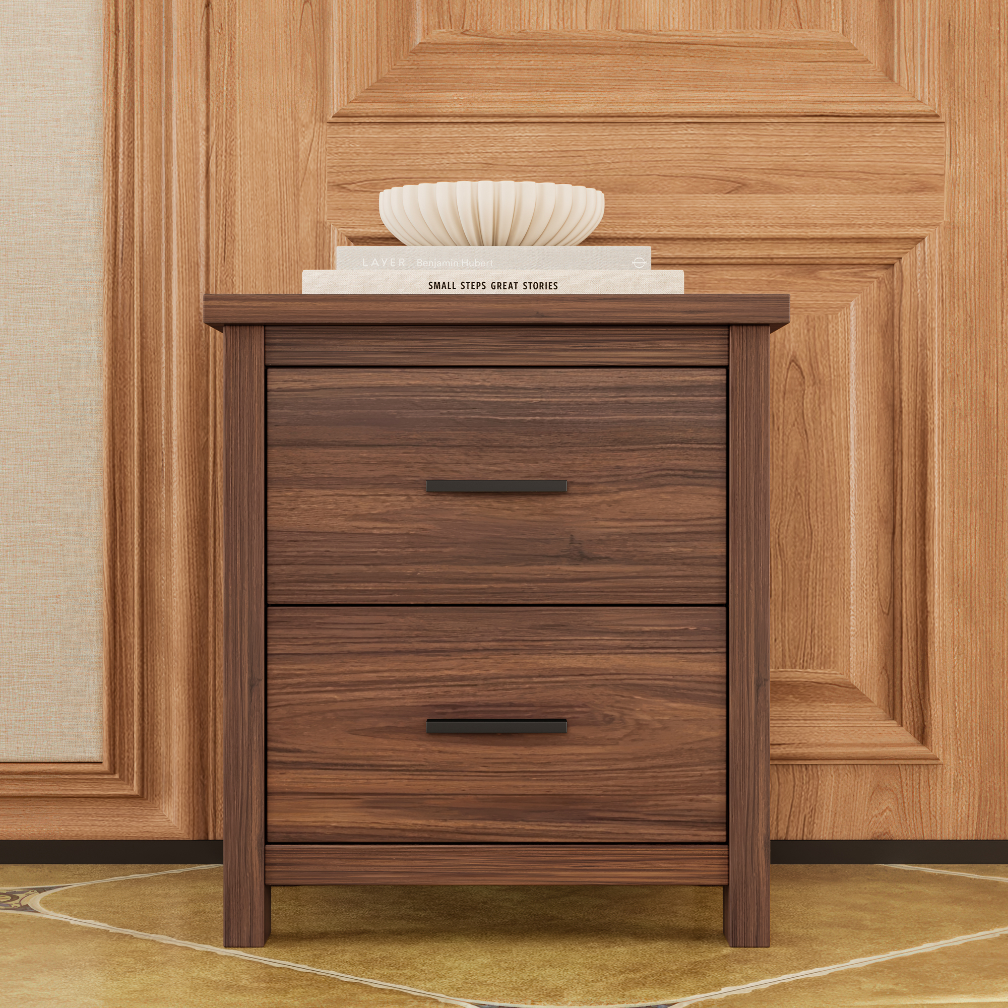 4PCS Bedroom Sets, Wooden Queen Size Bed Frame with Storage Headboard and Charging Station, 2 Nightstands with 2 Drawers, 1 Dresser with 5 Drawers, Walnut(old SKU HL000102AAD) - Image 6