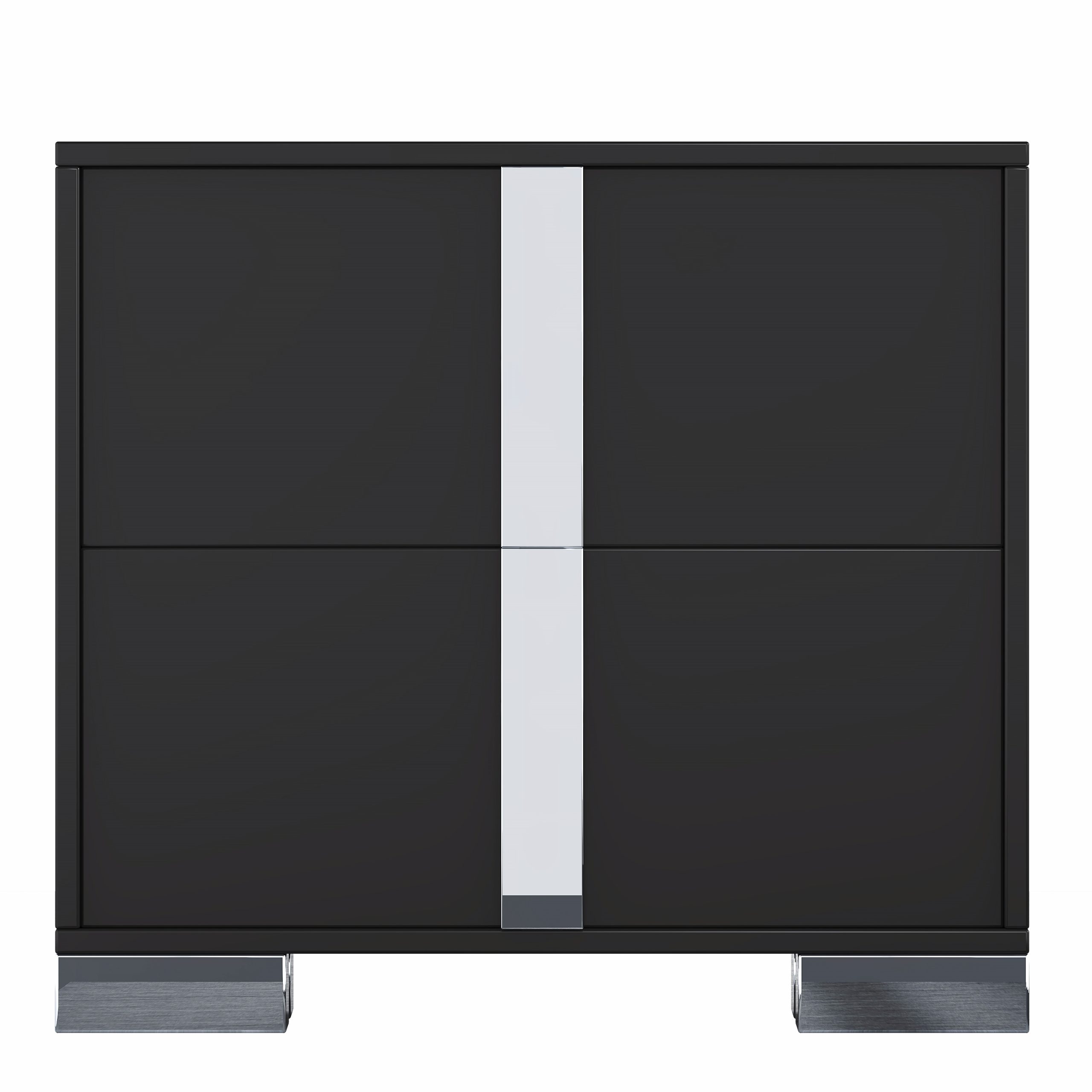 Elegant Nightstand with Metal Foot, Mirrored Bedside Table with 2 Drawers for Bedroom, Living Room, Black - Image 5