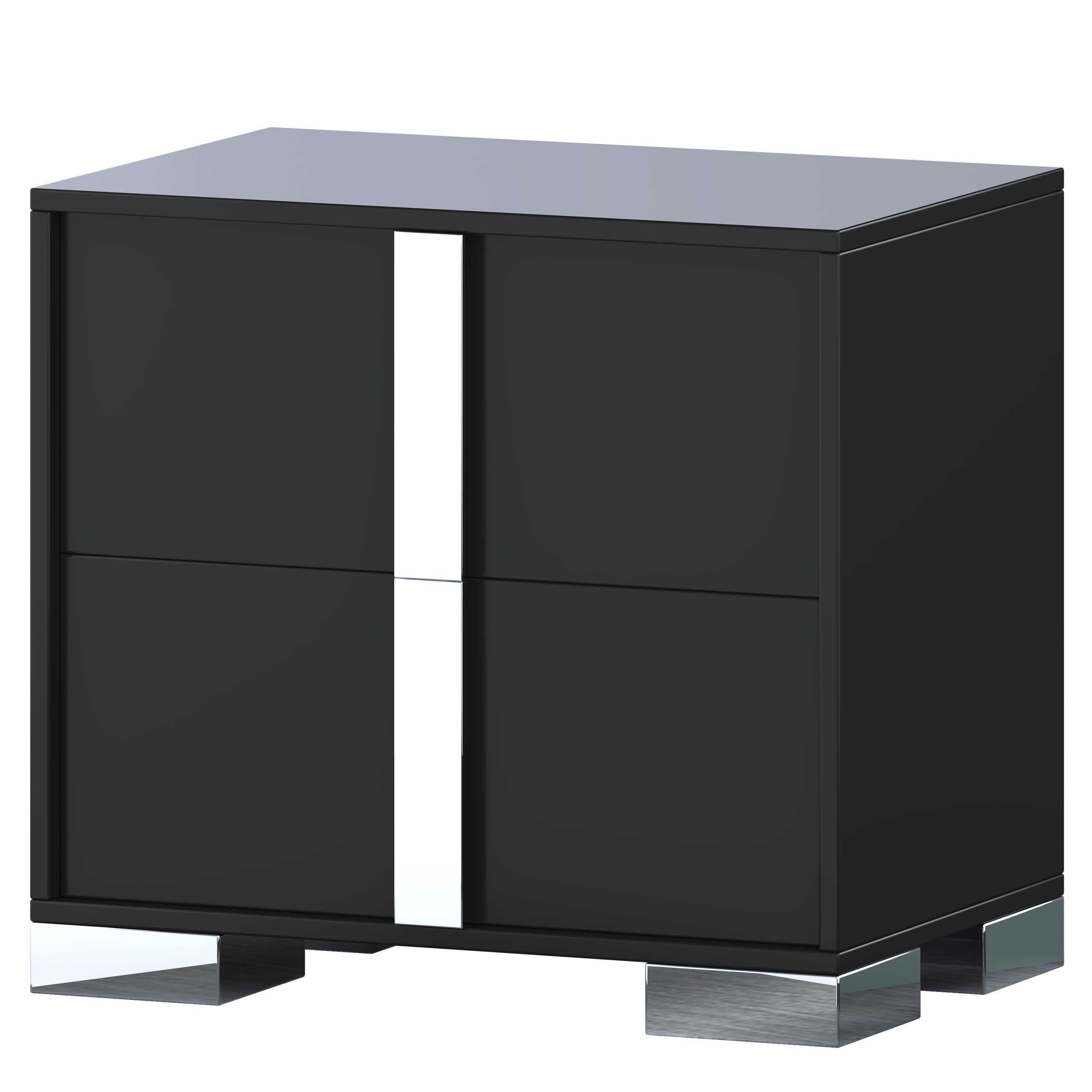 Elegant Nightstand with Metal Foot, Mirrored Bedside Table with 2 Drawers for Bedroom, Living Room, Black - Image 6