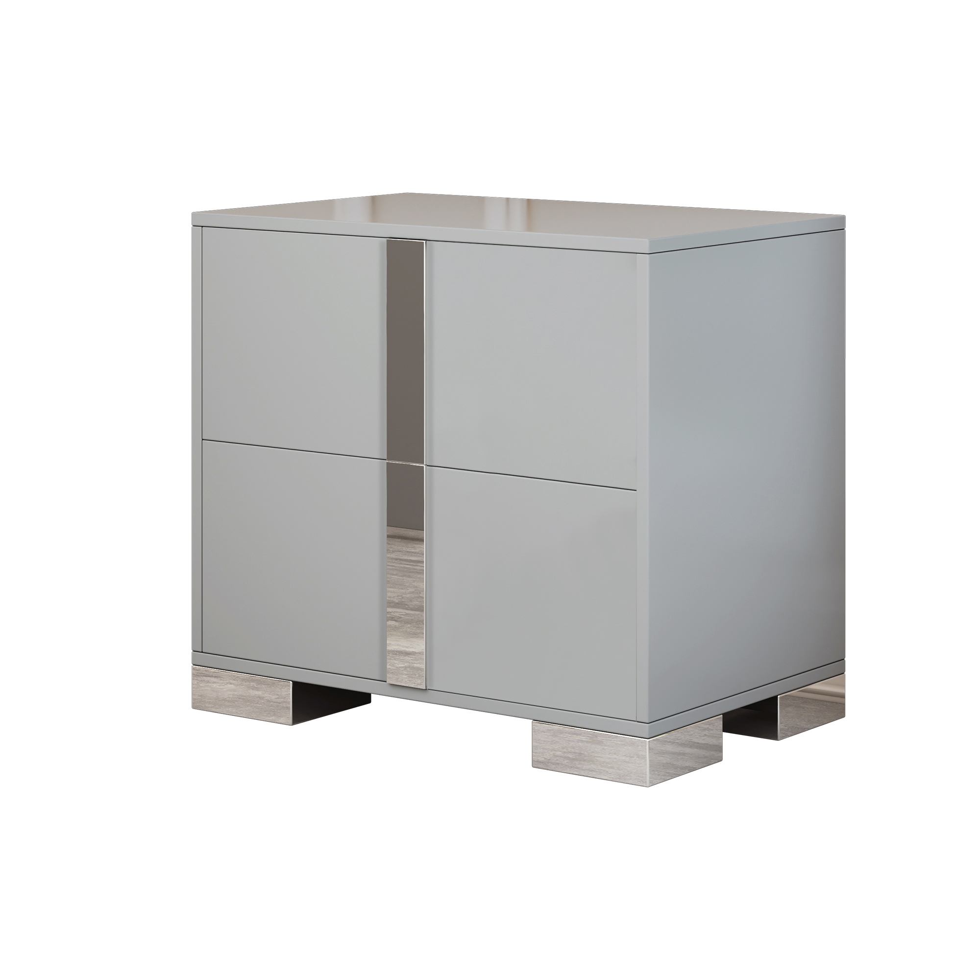 Elegant Nightstand with Metal Foot, Mirrored Bedside Table with 2 Drawers for Bedroom, Living Room, Gray (Old SKU: WF319353AAE) - Image 4