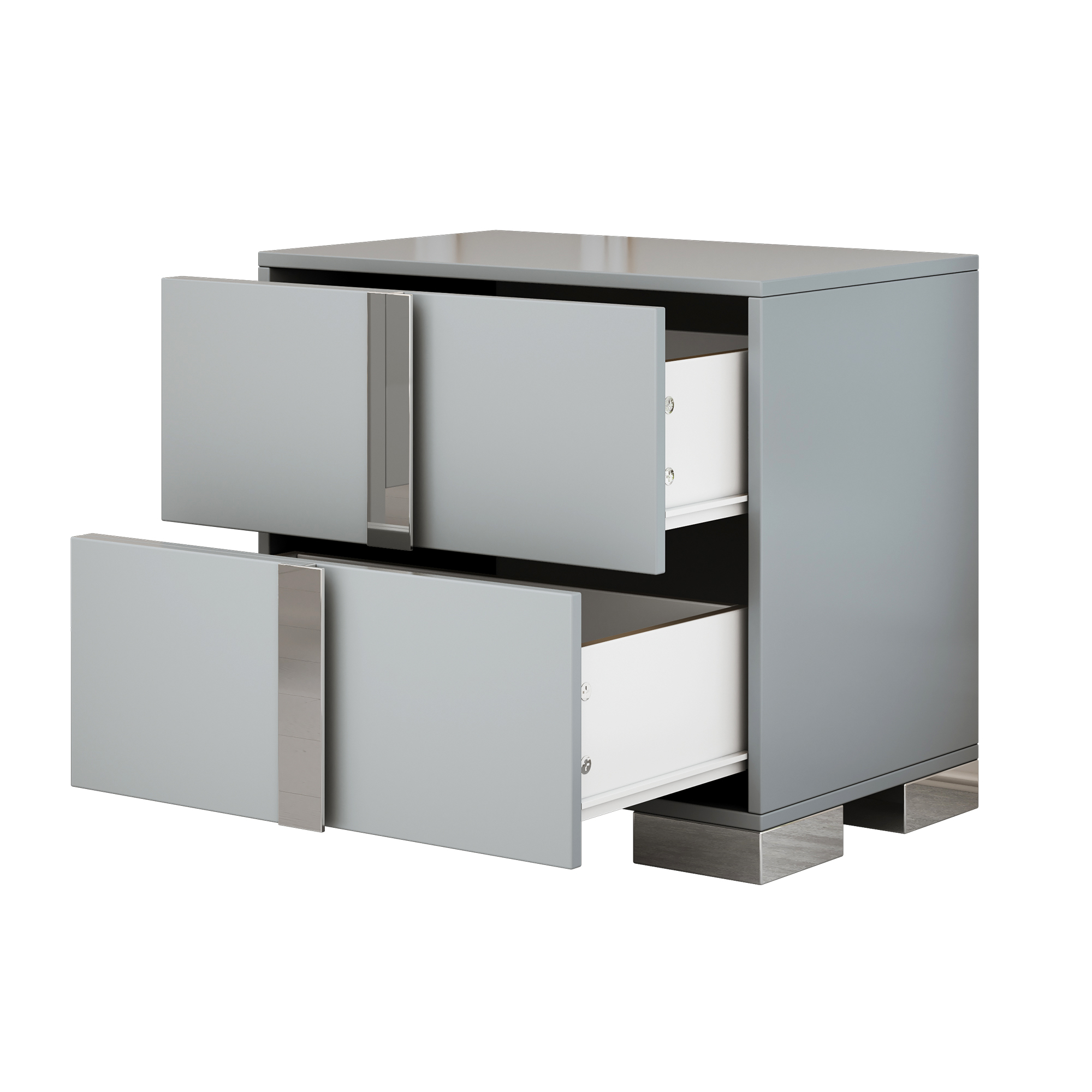 Elegant Nightstand with Metal Foot, Mirrored Bedside Table with 2 Drawers for Bedroom, Living Room, Gray (Old SKU: WF319353AAE) - Image 5