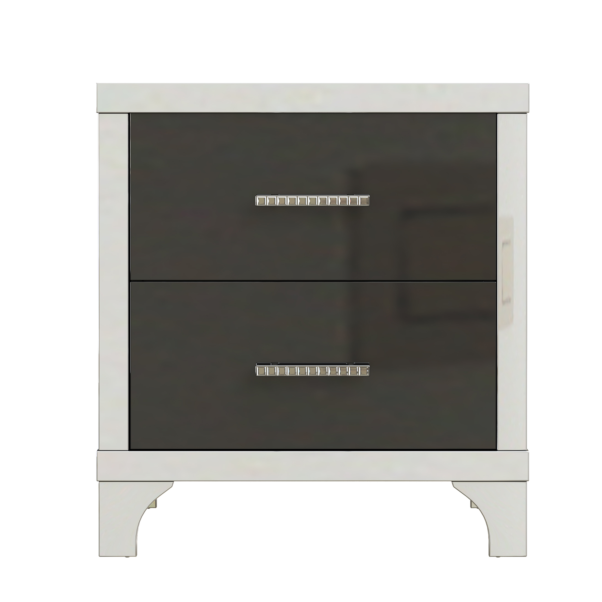 Elegant High Gloss Nightstand with Metal Handle,Mirrored Bedside Table with 2 Drawers for Bedroom,Living Room,Black - Image 5