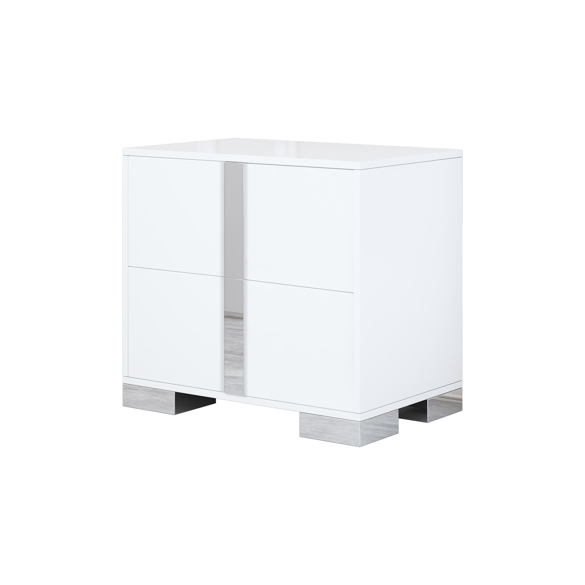 Elegant Nightstand with Metal Foot, Mirrored Bedside Table with 2 Drawers for Bedroom, Living Room, White (Old SKU: WF319353AAK) - Image 4