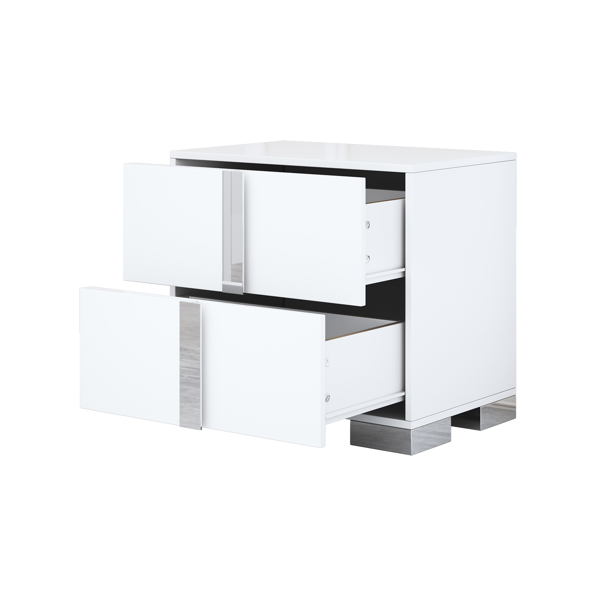 Elegant Nightstand with Metal Foot, Mirrored Bedside Table with 2 Drawers for Bedroom, Living Room, White (Old SKU: WF319353AAK) - Image 5