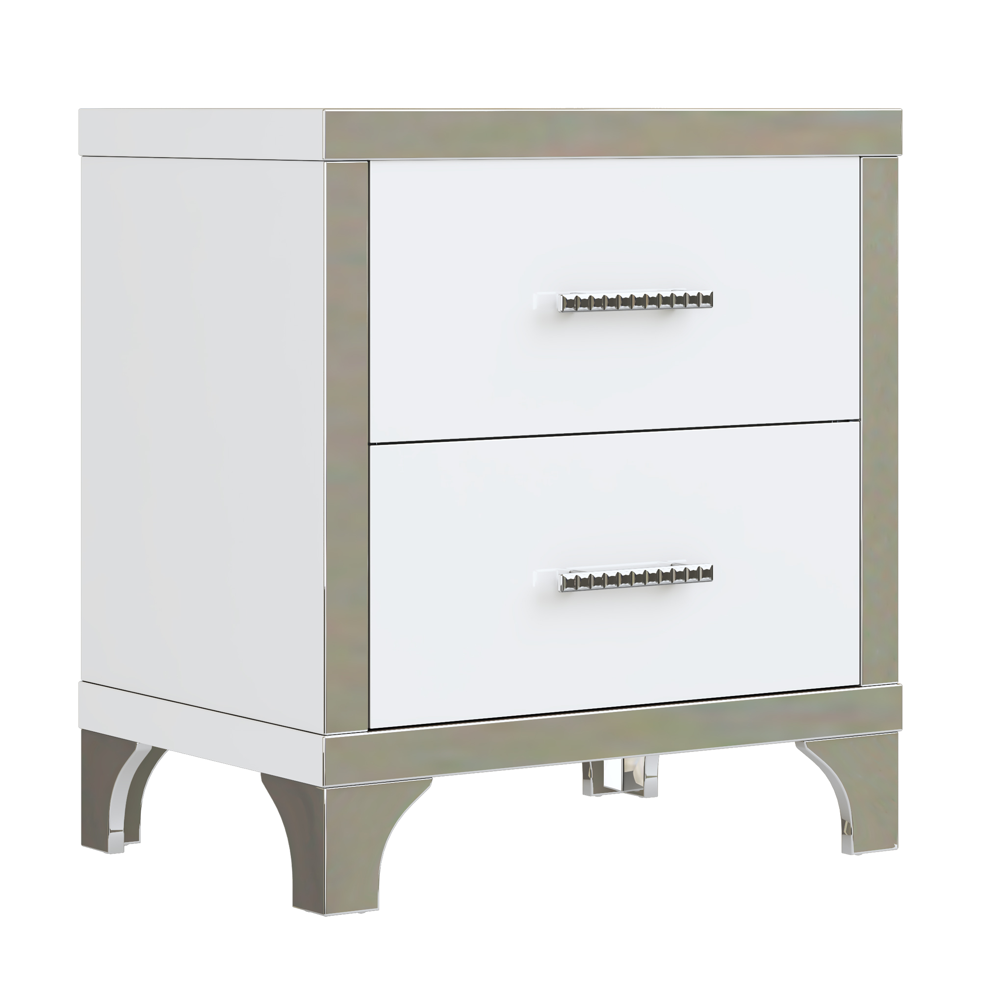 Elegant High Gloss Nightstand with Metal Handle,Mirrored Bedside Table with 2 Drawers for Bedroom,Living Room,White - Image 5