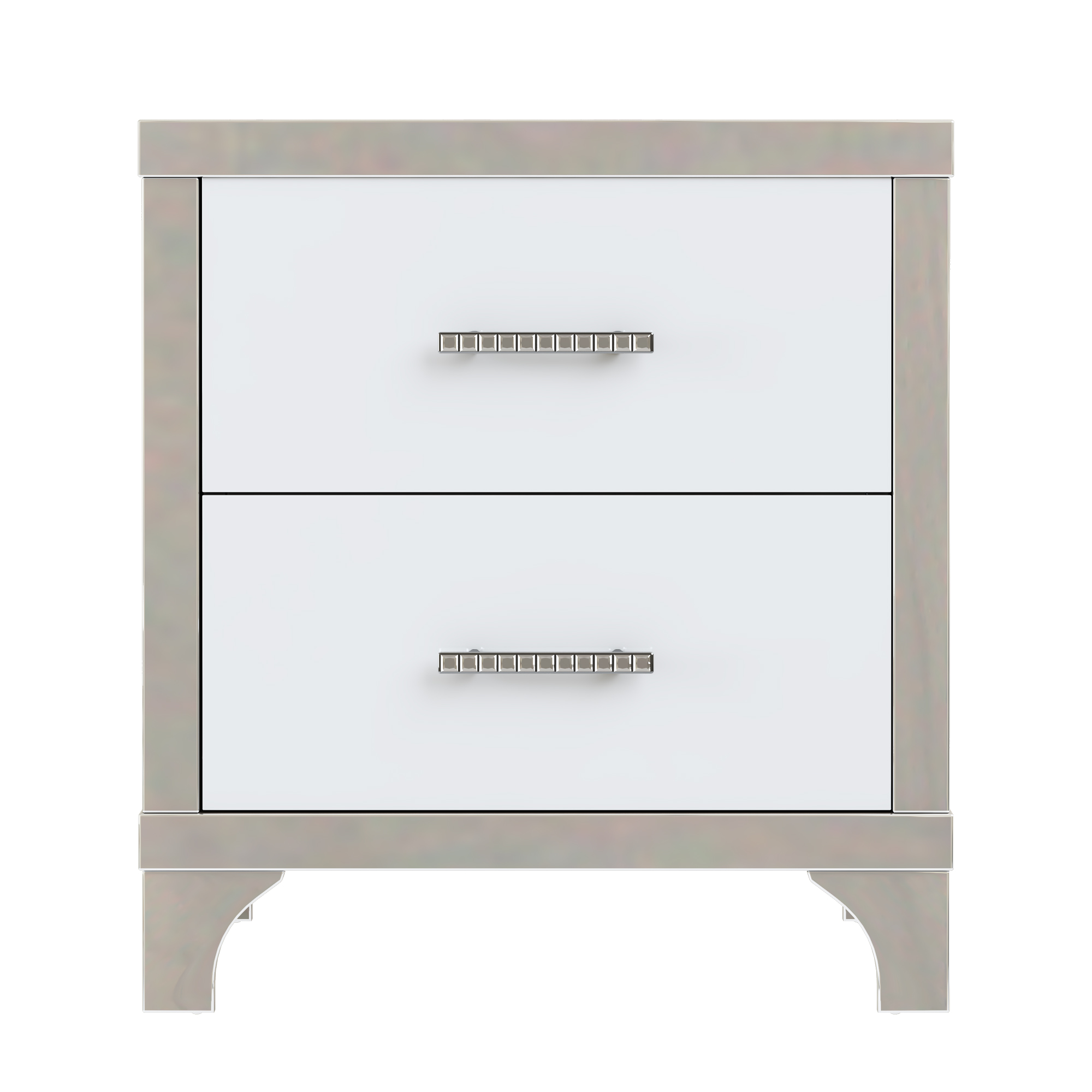 Elegant High Gloss Nightstand with Metal Handle,Mirrored Bedside Table with 2 Drawers for Bedroom,Living Room,White - Image 6