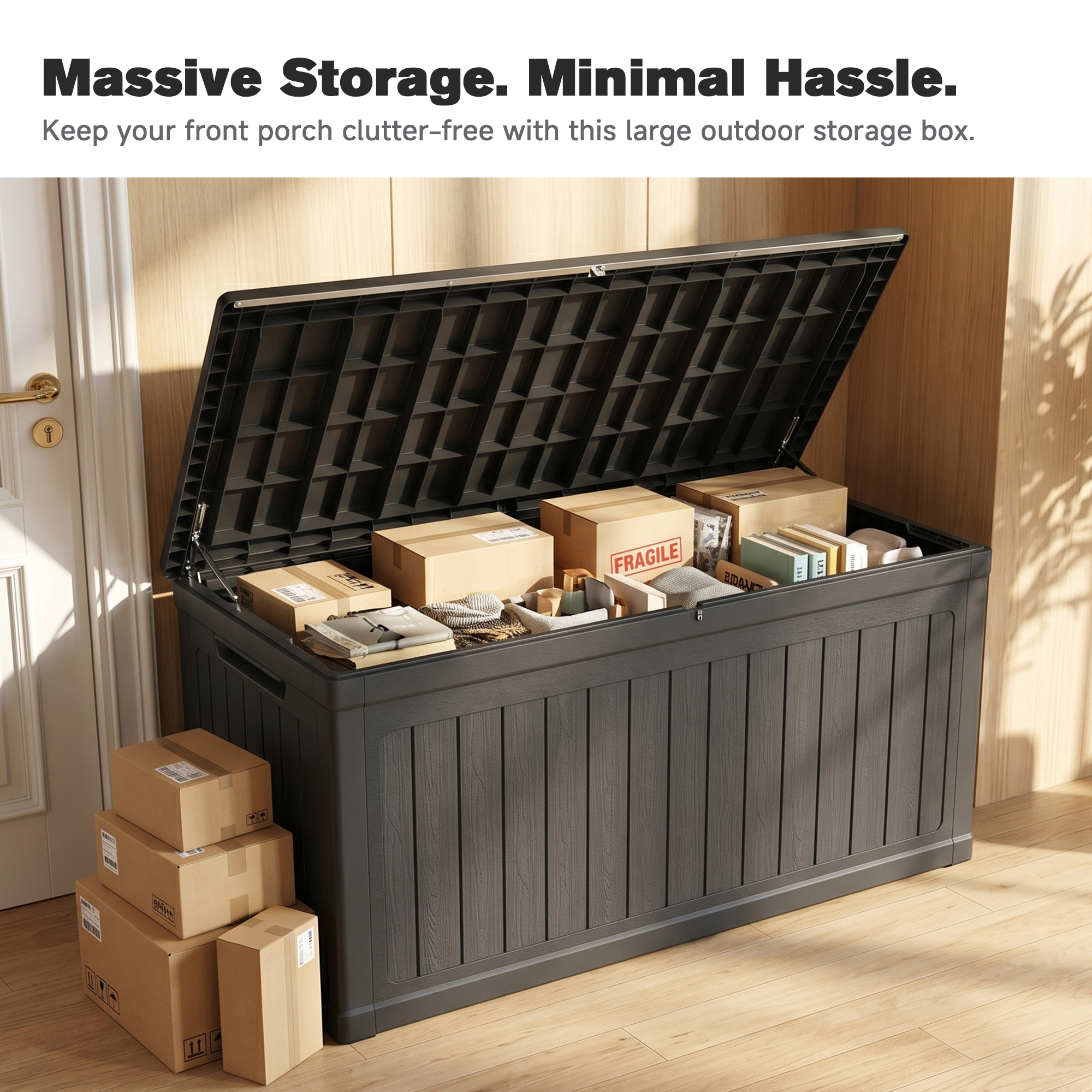 260 Gallon Large Outdoor Storage XXL Deck Box for Patio Furniture, Outdoor Cushions, Garden Tools and Sports/Pools Equipment, Waterproof Resin, Lockable, Black - Image 3