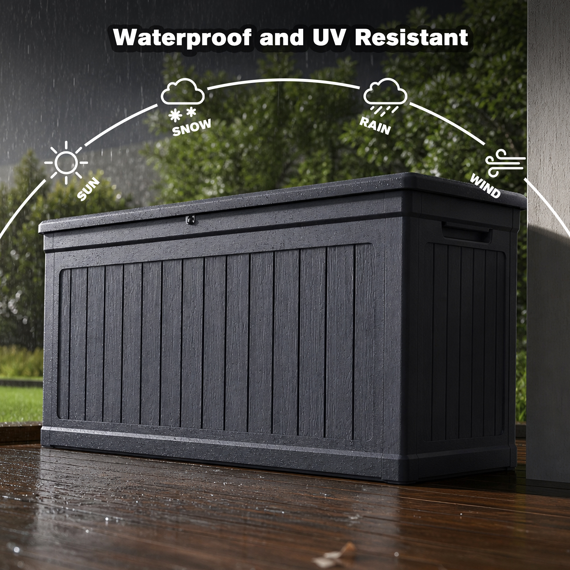 260 Gallon Large Outdoor Storage XXL Deck Box for Patio Furniture, Outdoor Cushions, Garden Tools and Sports/Pools Equipment, Waterproof Resin, Lockable, Black - Image 5