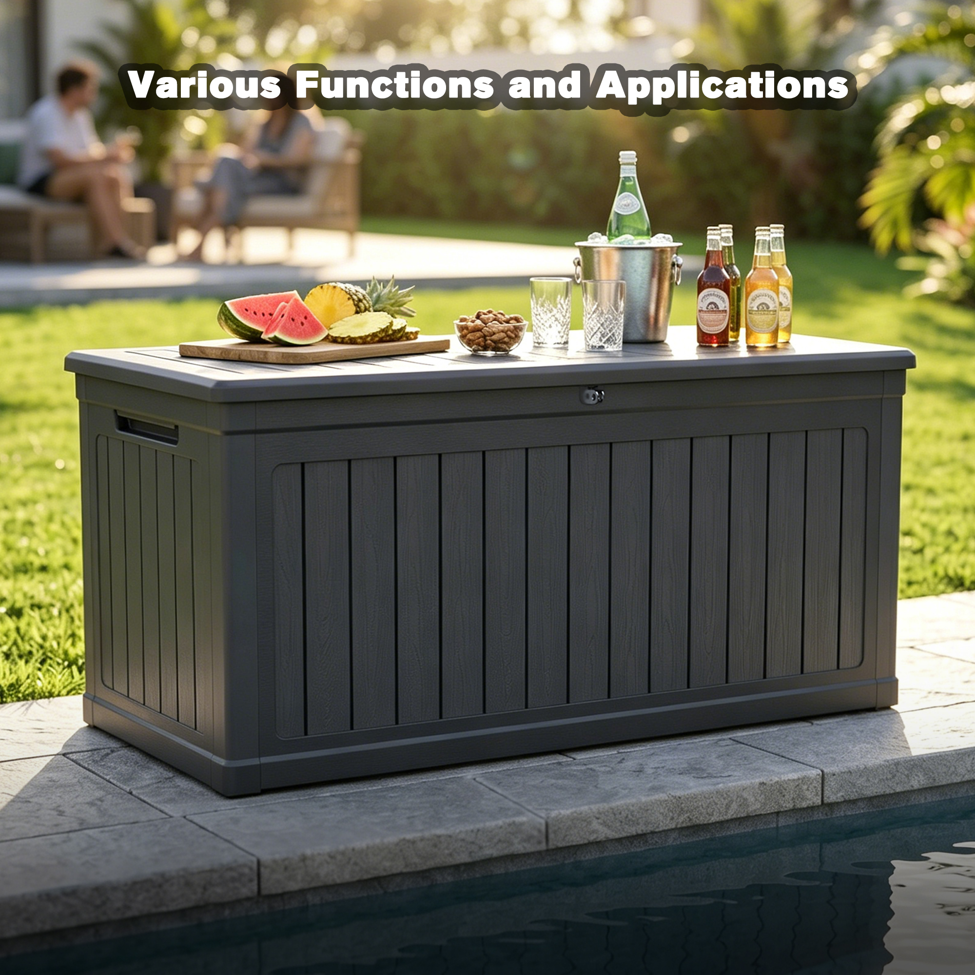 260 Gallon Large Outdoor Storage XXL Deck Box for Patio Furniture, Outdoor Cushions, Garden Tools and Sports/Pools Equipment, Waterproof Resin, Lockable, Black - Image 4