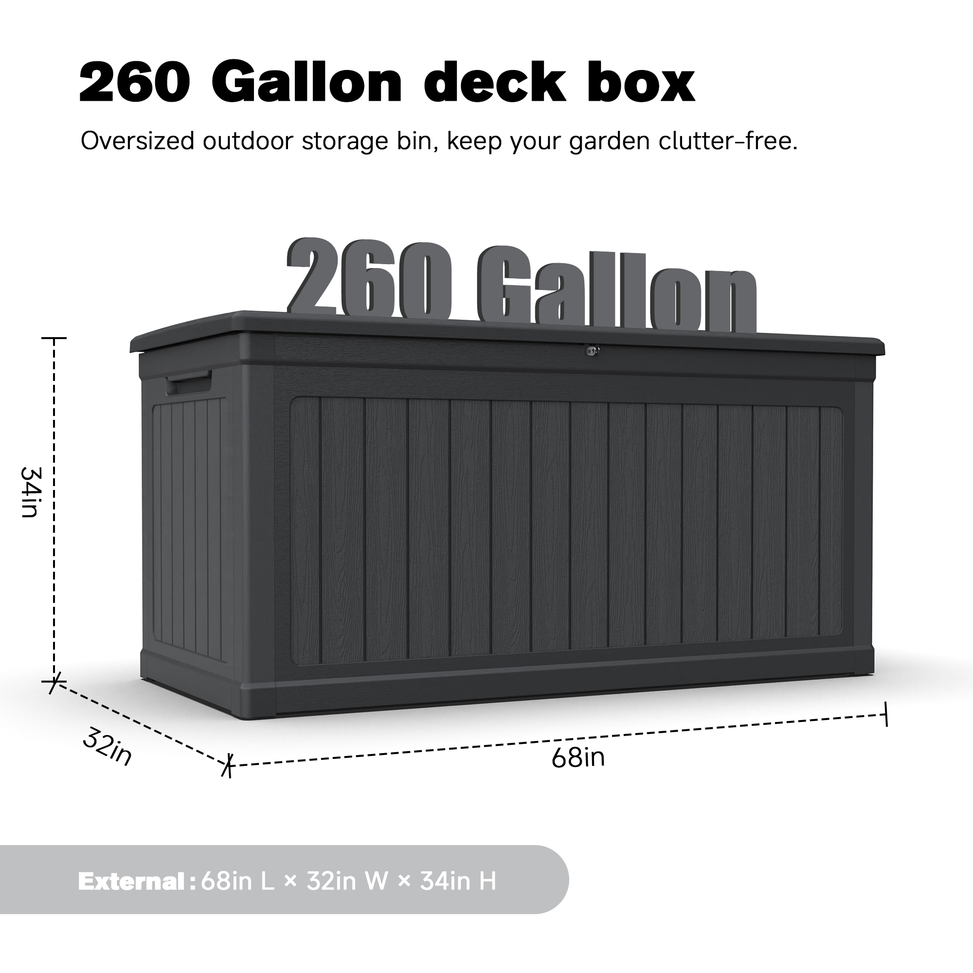 260 Gallon Large Outdoor Storage XXL Deck Box for Patio Furniture, Outdoor Cushions, Garden Tools and Sports/Pools Equipment, Waterproof Resin, Lockable, Black - Image 2