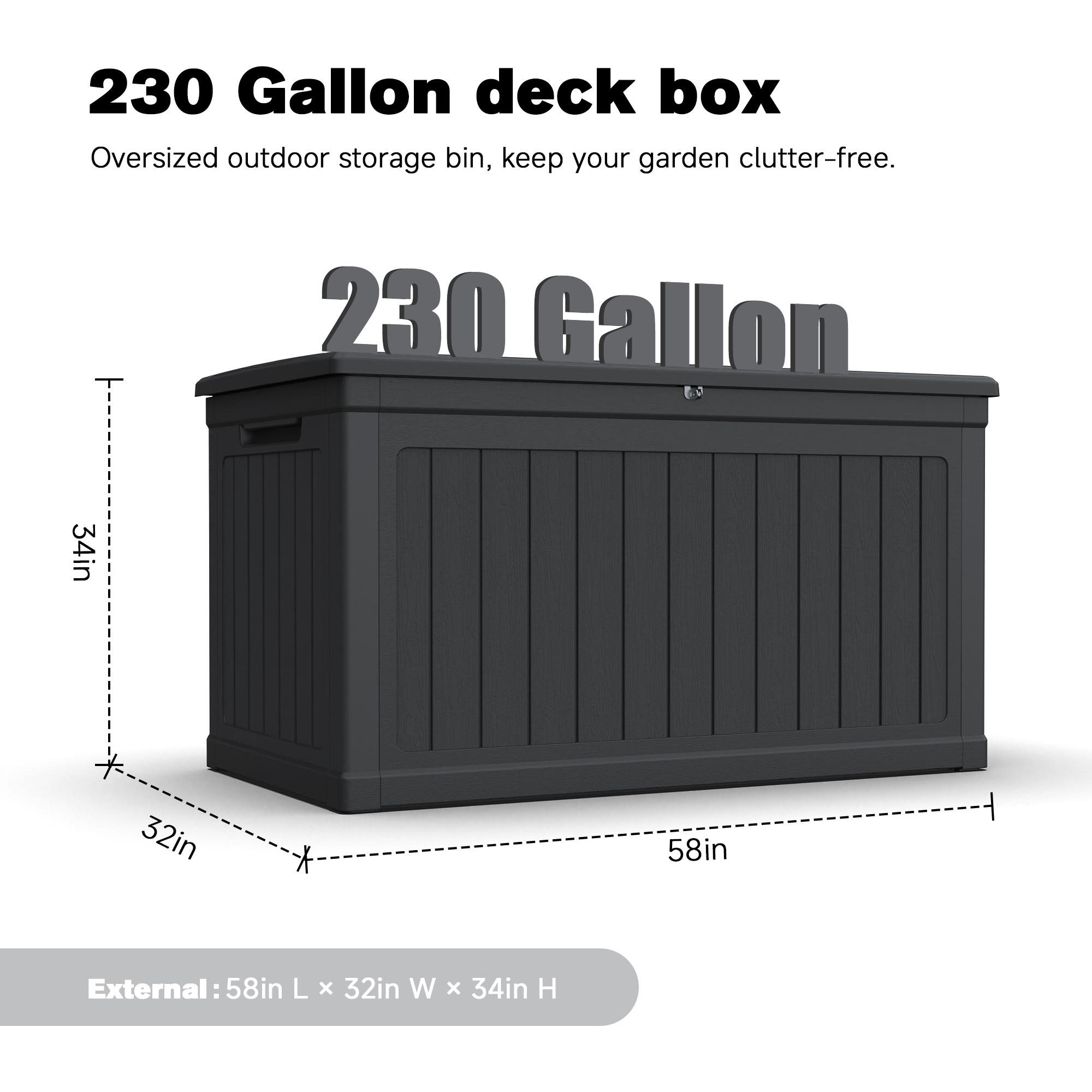 230 Gallon Large Outdoor Storage XXL Deck Box for Patio Furniture, Outdoor Cushions, Garden Tools and Sports/Pools Equipment, Waterproof Resin, Lockable, Black - Image 2