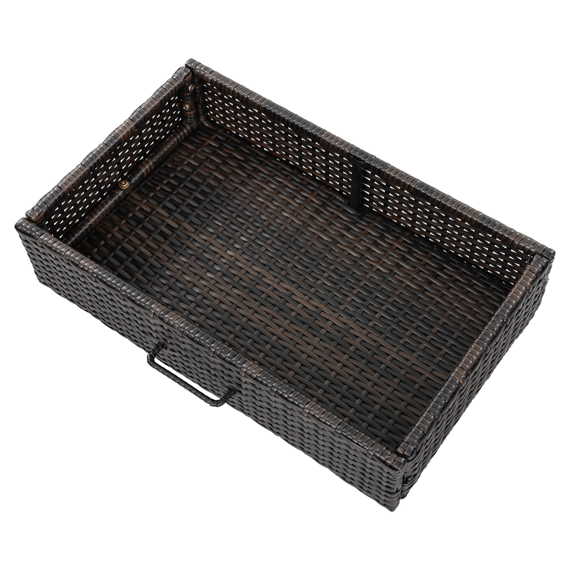 K&K 53.2"W Outdoor Weather-proof Rattan Storage Cabinet with Tempered Glass Desktop, Outdoor Wicker Bar Table with One Large Drawer & Adjustable Shelves for Patio, Backyard, Garden, Pool, Brown Black - Image 6
