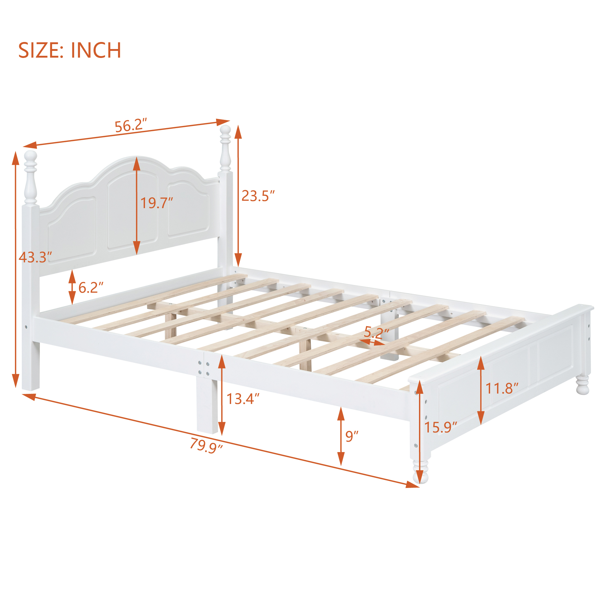 Full Size Wood Platform Bed Frame,Retro Style Platform Bed with Wooden Slat Support,White - Image 6