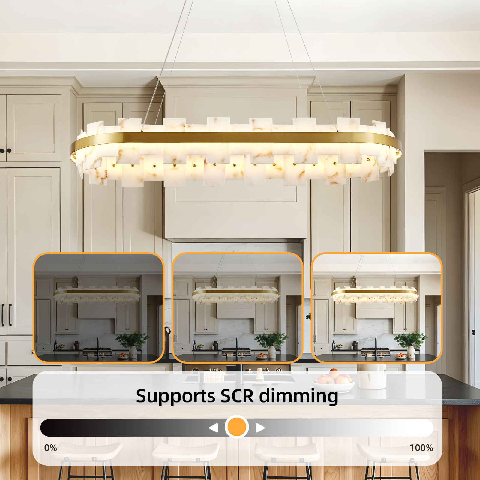 Alabaster Rectangle Chandelier, Natural Spanish Stone Texture Chandeliers, 46.8" Adjustable Alabaster Chandelier Over Table for Dining Room, Bedroom, Island– Modern Luxury Ceiling Lighting - Image 3