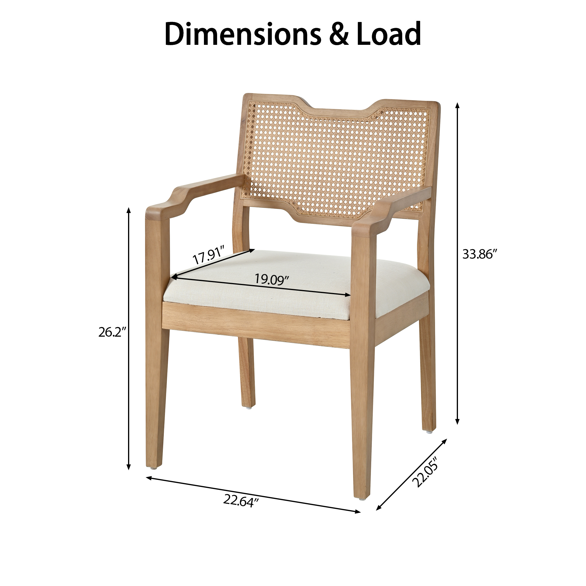 Farmhouse Dining Chairs Set of 2, Upholstered Kitchen Chairs Wooden Side Armchair with rattan Backrest for Dining Room ,Restaurant,Brown - Image 3