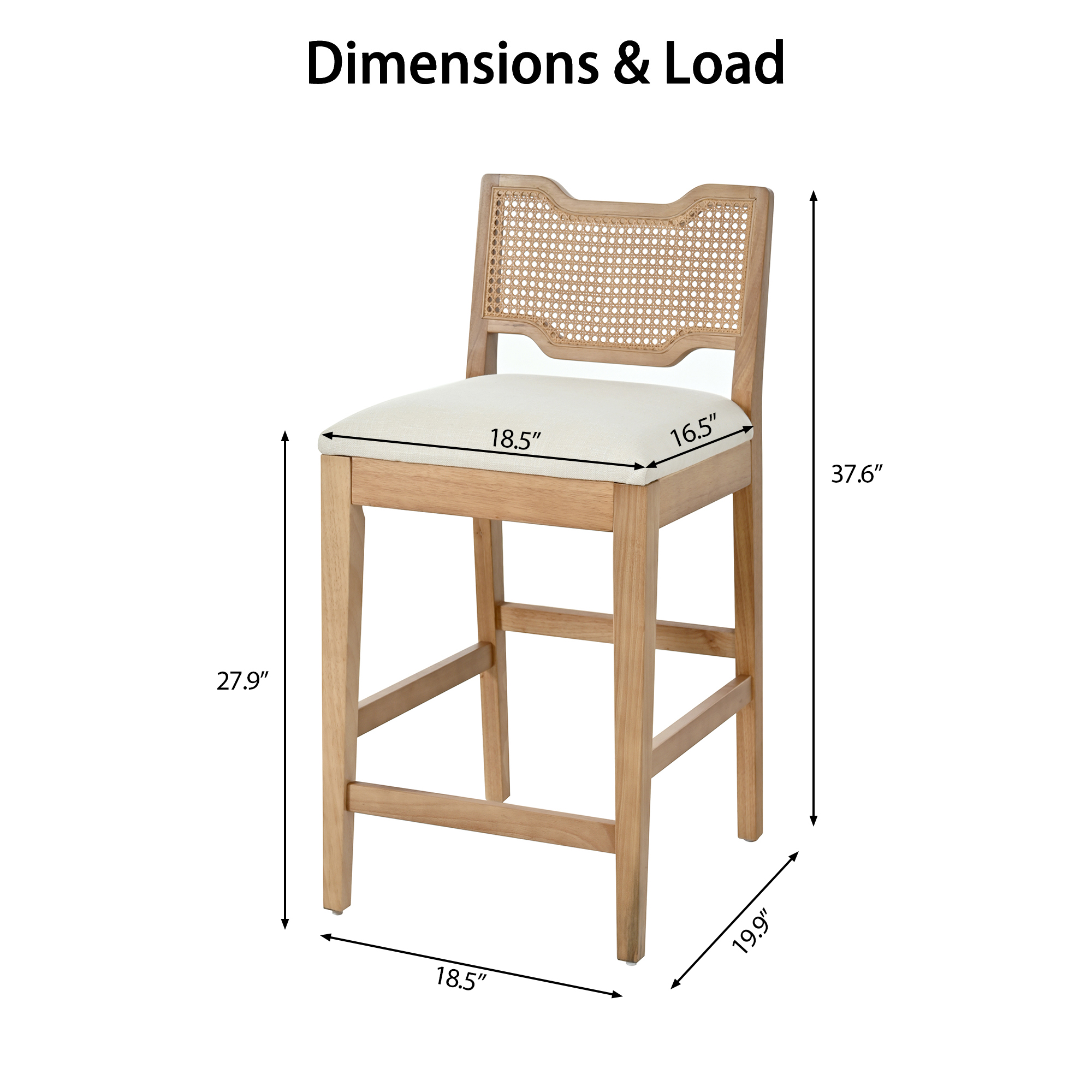 28" Farmhouse Barstools Set of 2,Upholstered Armless Iron Counter Stools with Natural Rattan Backrest for Kitchen Dining Island Table,Beige - Image 3