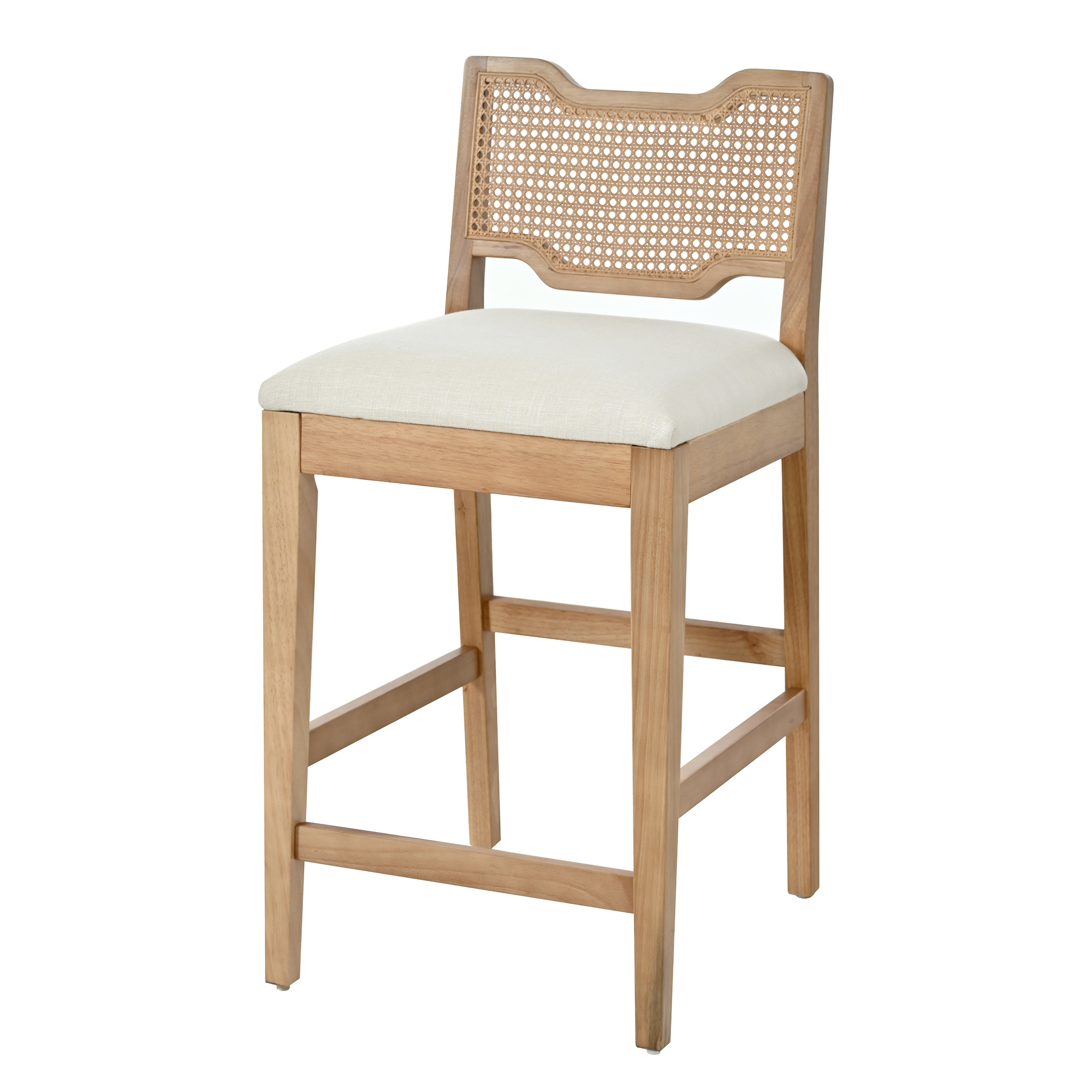 28" Farmhouse Barstools Set of 2,Upholstered Armless Iron Counter Stools with Natural Rattan Backrest for Kitchen Dining Island Table,Beige - Image 4