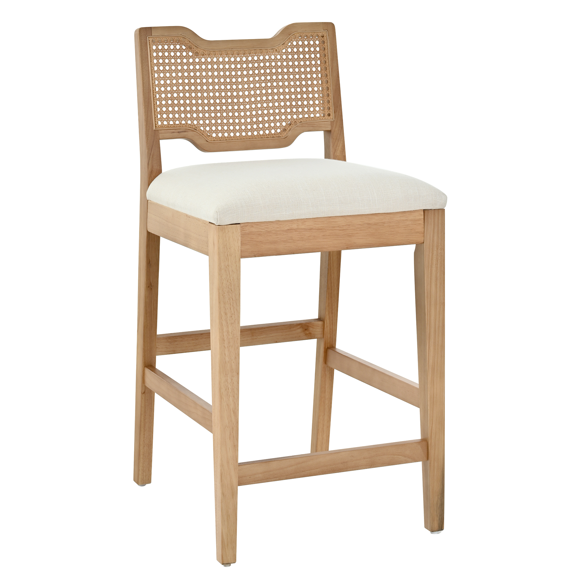 28" Farmhouse Barstools Set of 2,Upholstered Armless Iron Counter Stools with Natural Rattan Backrest for Kitchen Dining Island Table,Beige - Image 6
