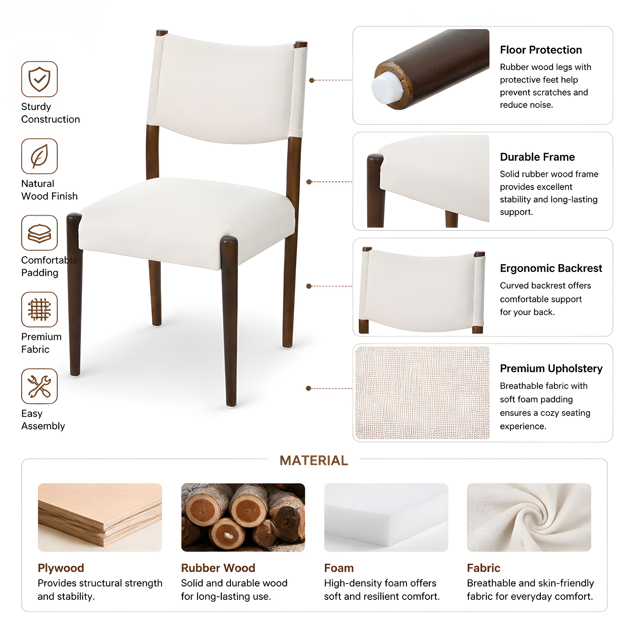 Modern Dining Chair,Kitchen Chair With Thick Seat Cushion and Solid Wood Legs, Dining Chairs for Home Bar/Restaurant and Dining Room,Set of 2,Walnut - Image 2