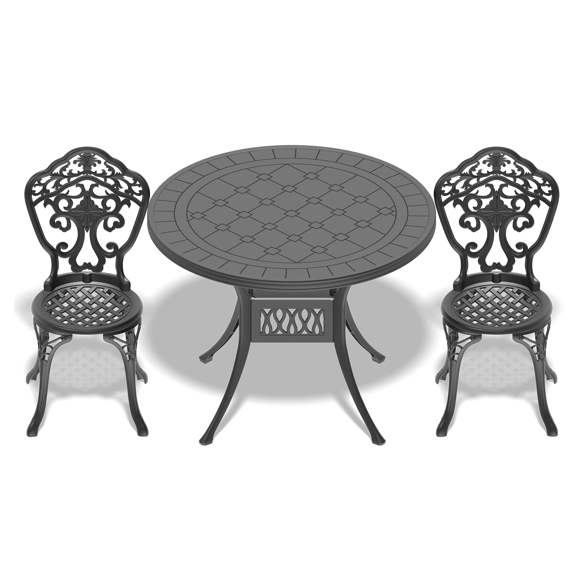 3-Piece Set Of All-Weather Cast Aluminum Dining Furniture Set With Black Frame - Image 2
