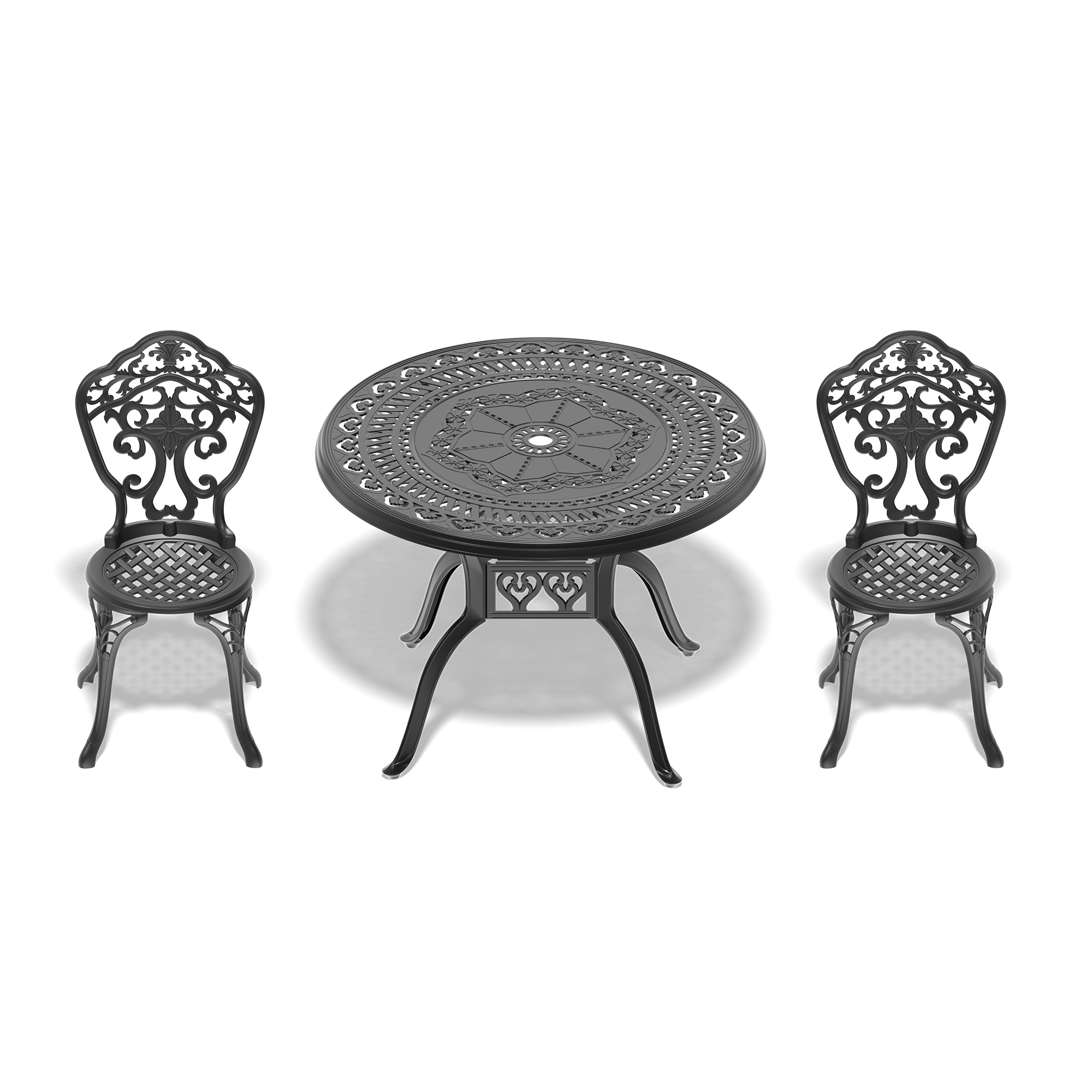 3-Piece Set Of All-Weather Cast Aluminum Dining Furniture Set With Black Frame - Image 2