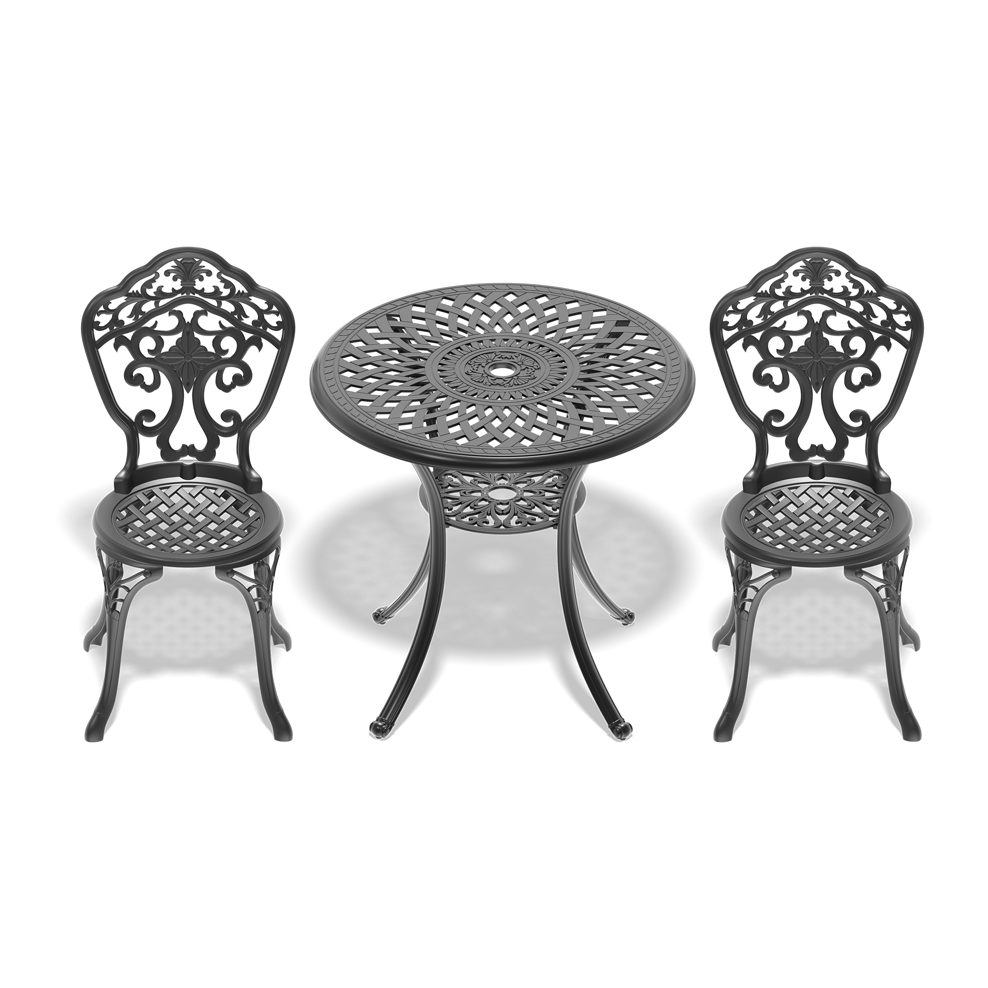 3-Piece Set Of All-Weather Cast Aluminum Dining Furniture Set With Black Frame - Image 2