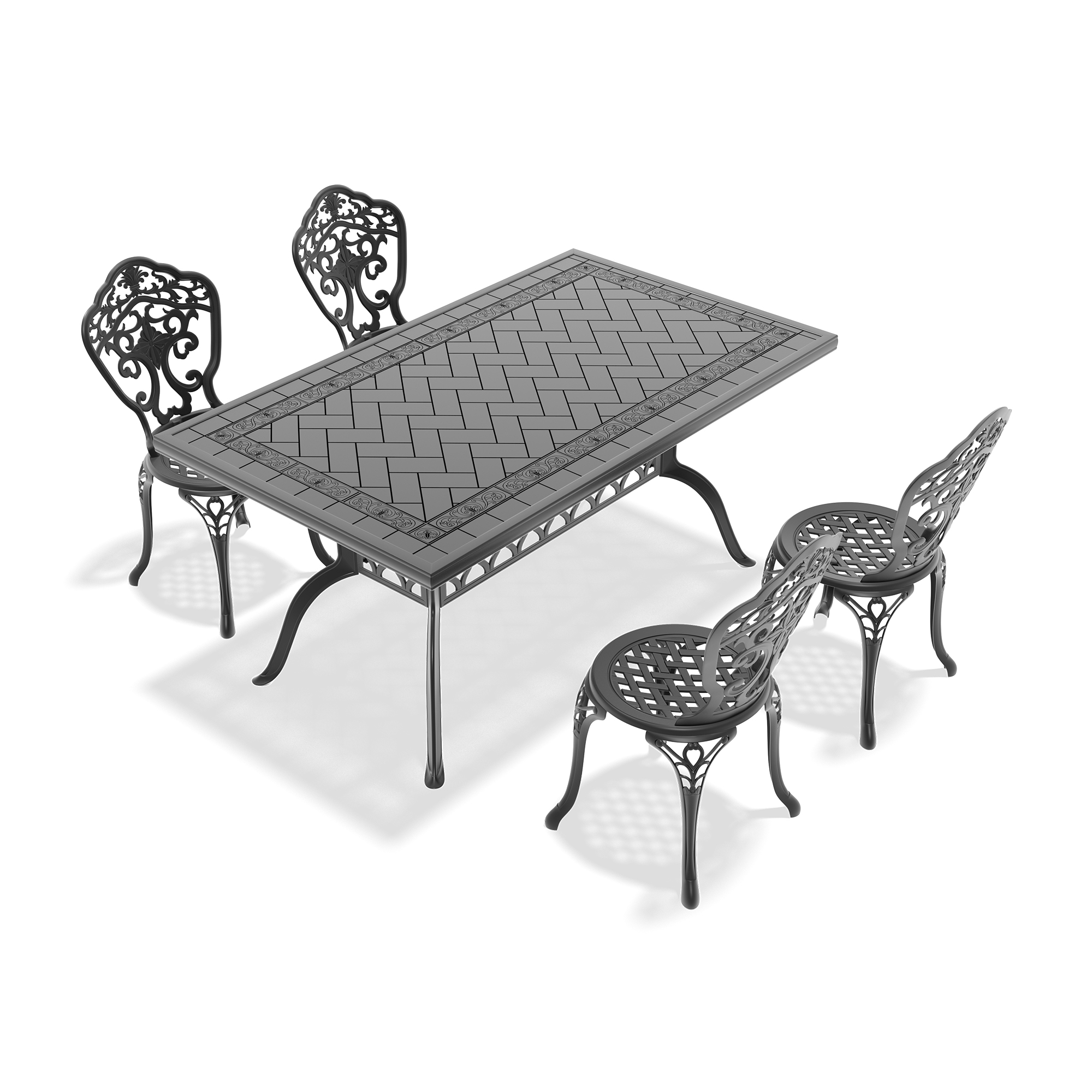 5-Piece Set Of All-Weather Cast Aluminum Dining Furniture Set With Black Frame - Image 2